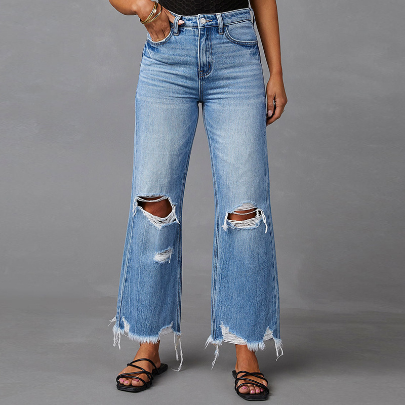 Jeans mit hoher Taille und Löchern für Damen