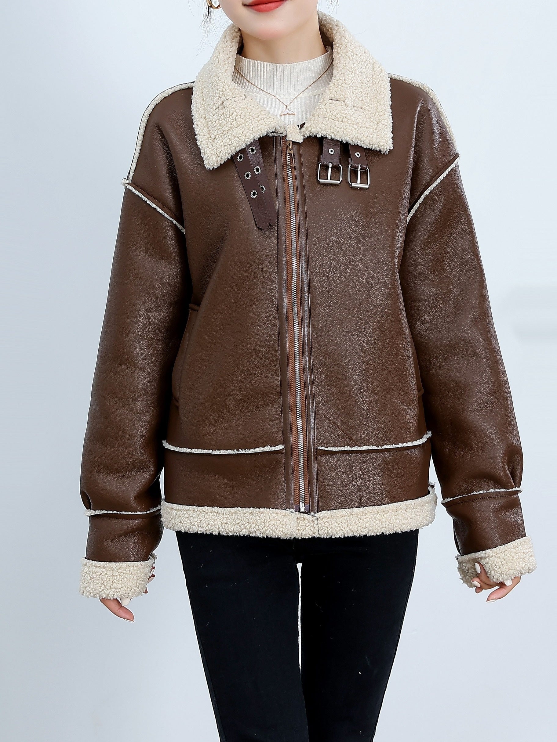 Flauschige Lederjacke