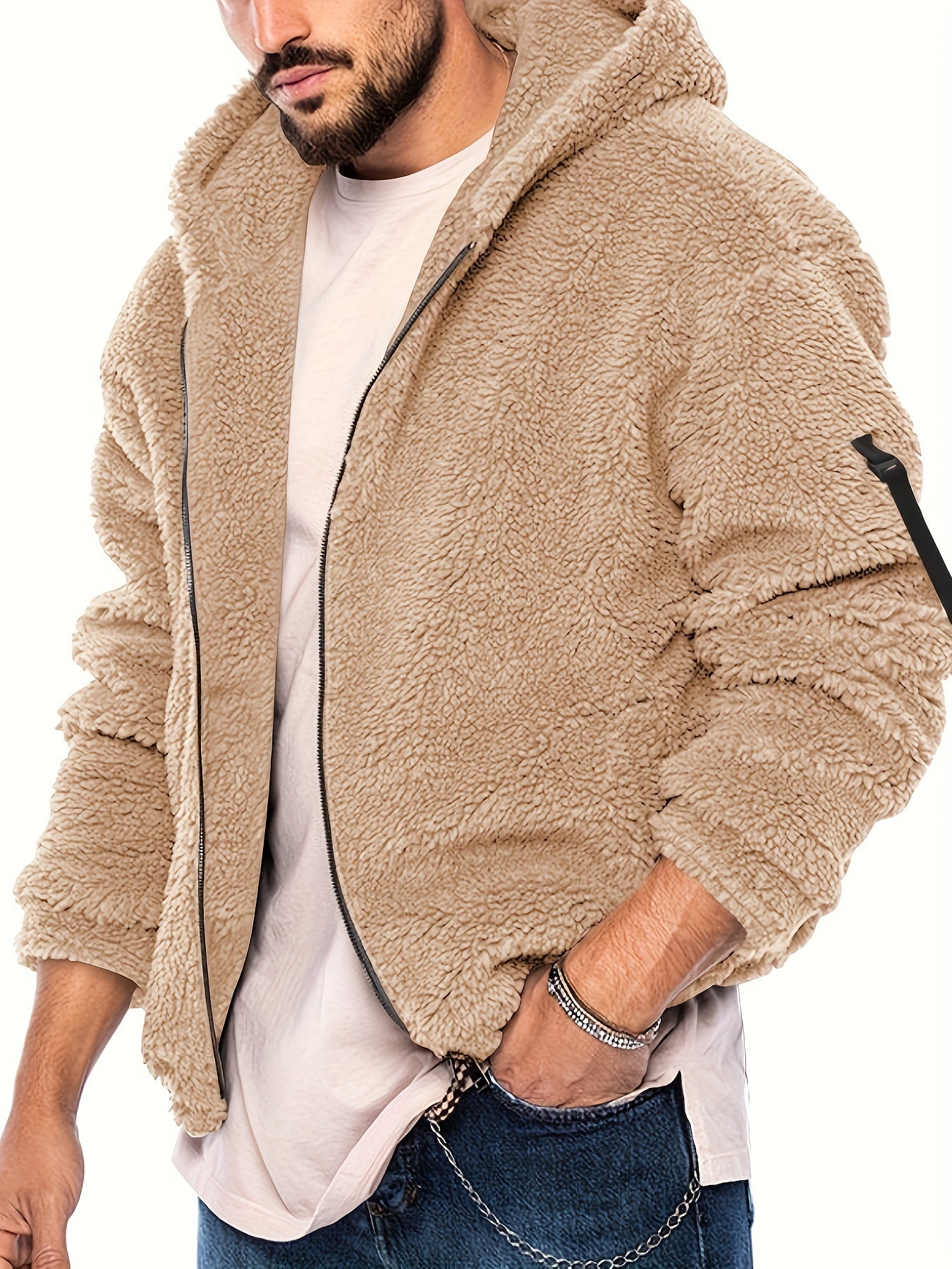 Flauschiger Herren Kapuzenpullover mit Baumwollmischung und Sherpa Futter