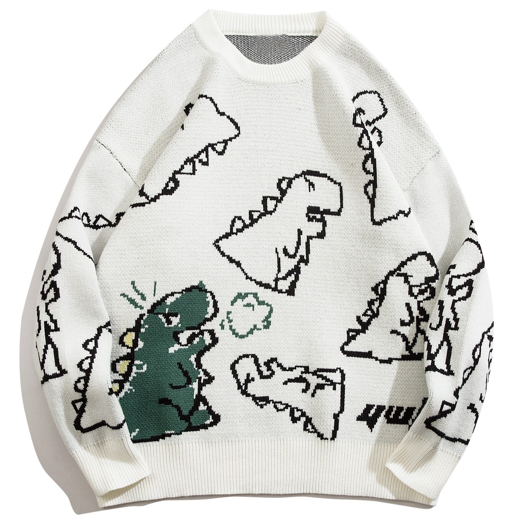 Gestrickter Pullover mit Cartoon Dinosaurier Muster