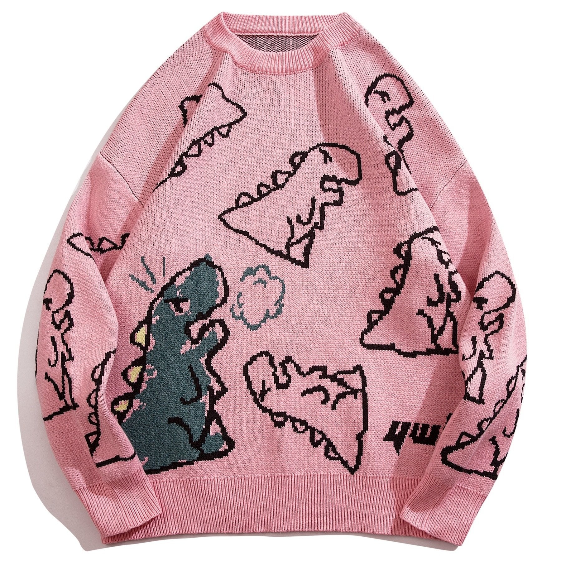 Gestrickter Pullover mit Cartoon Dinosaurier Muster