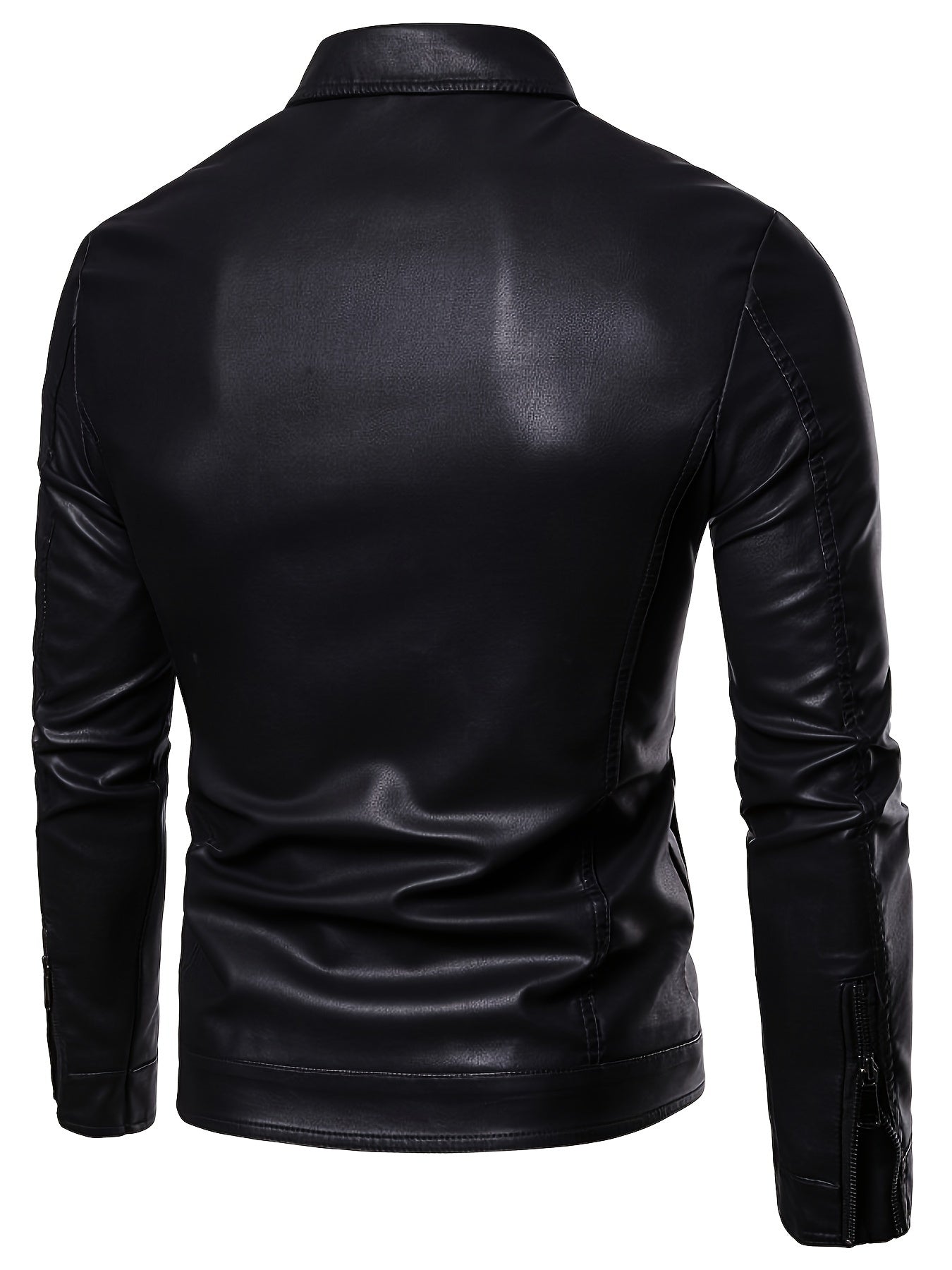 Leder Windjacke schlichte schwarze Langarmjacke mit Reißverschluss