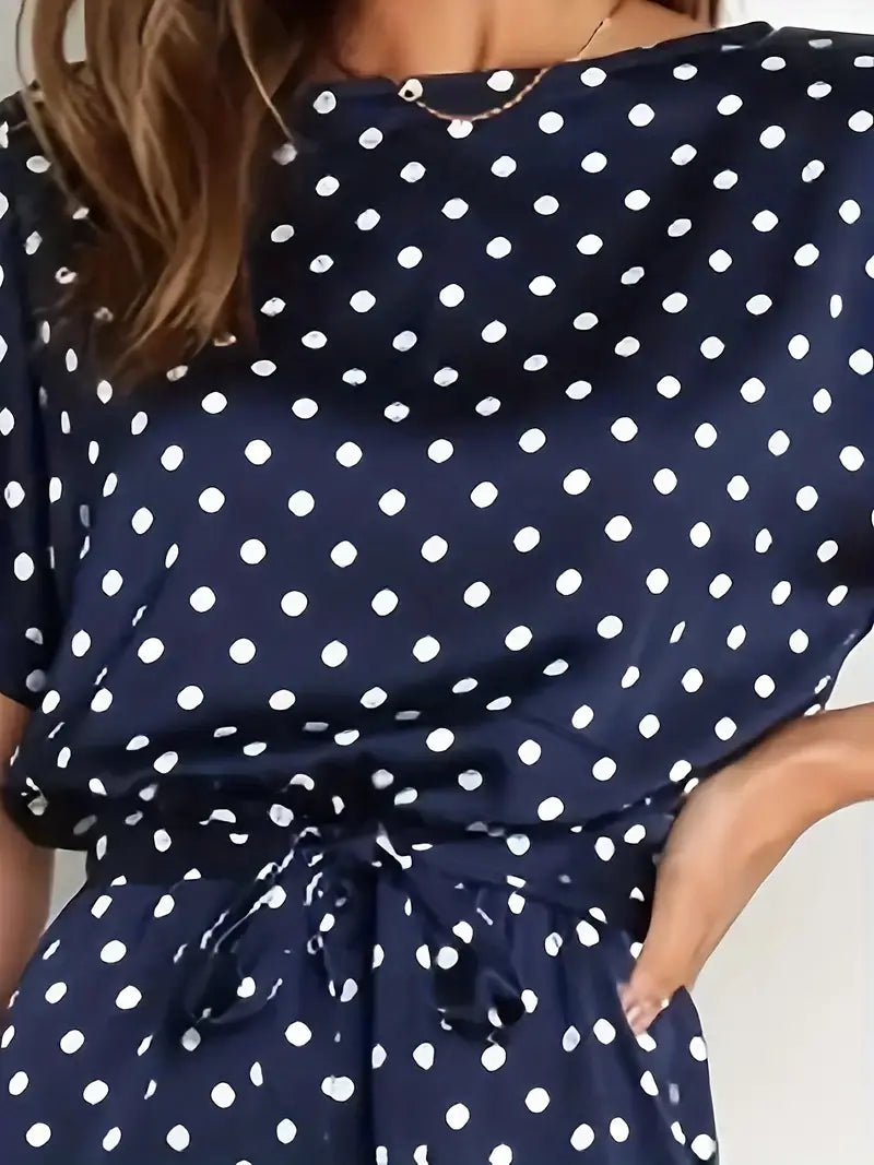 Eleganter Marineblauer Dot Jumpsuit