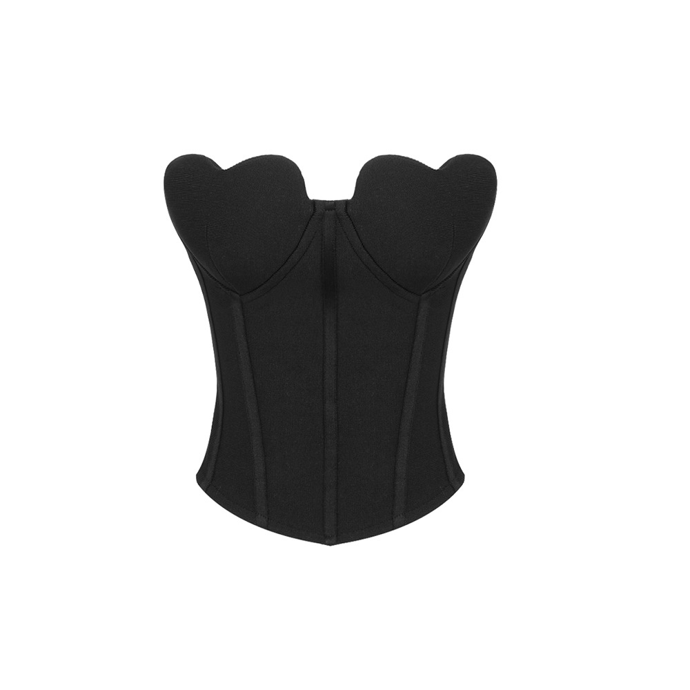 Schwarzes Bandeau Top aus Samt mit Herzmuster