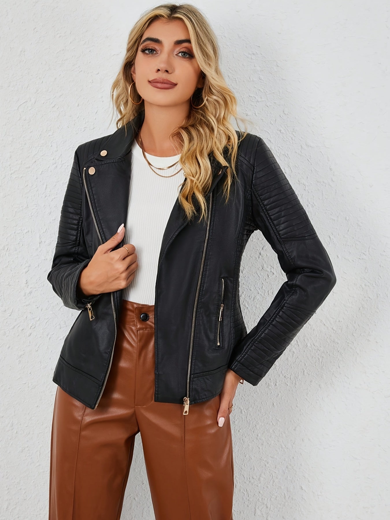 Schwarze Lederjacke für Damen