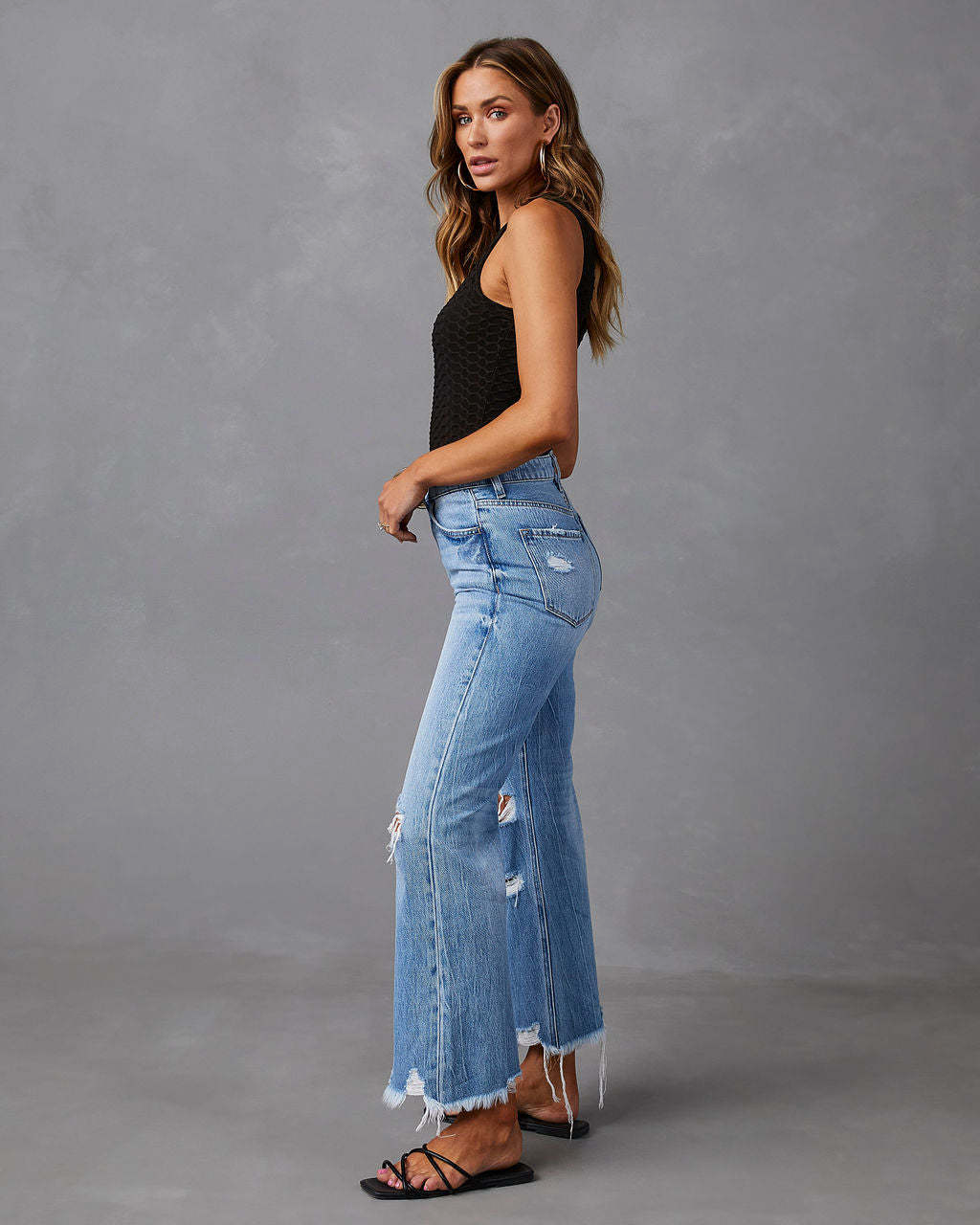 Jeans mit hoher Taille und Löchern für Damen