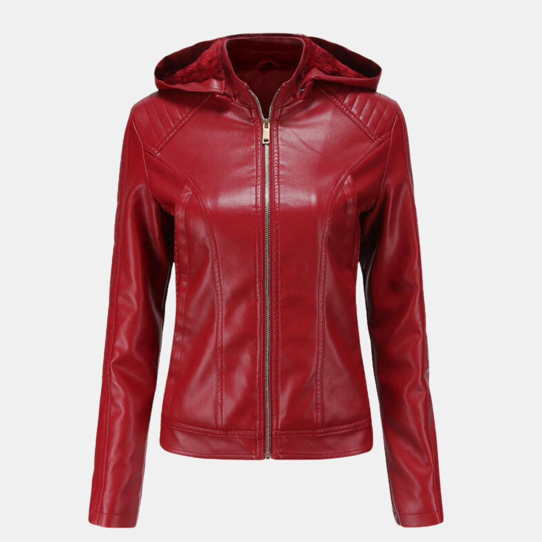 Damen Kapuze Lederjacke