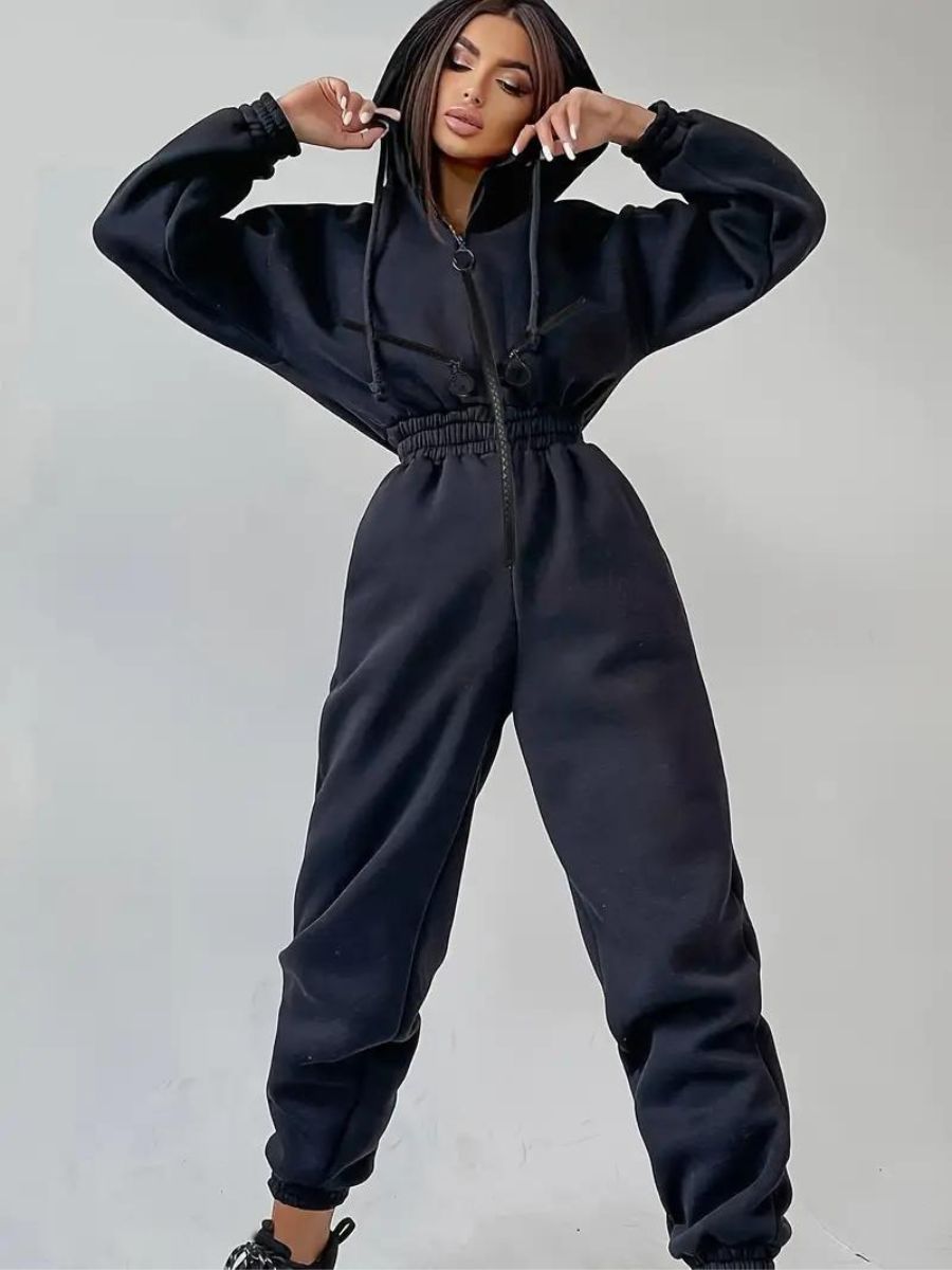 Jumpsuit mit Kapuze und Kordelzug