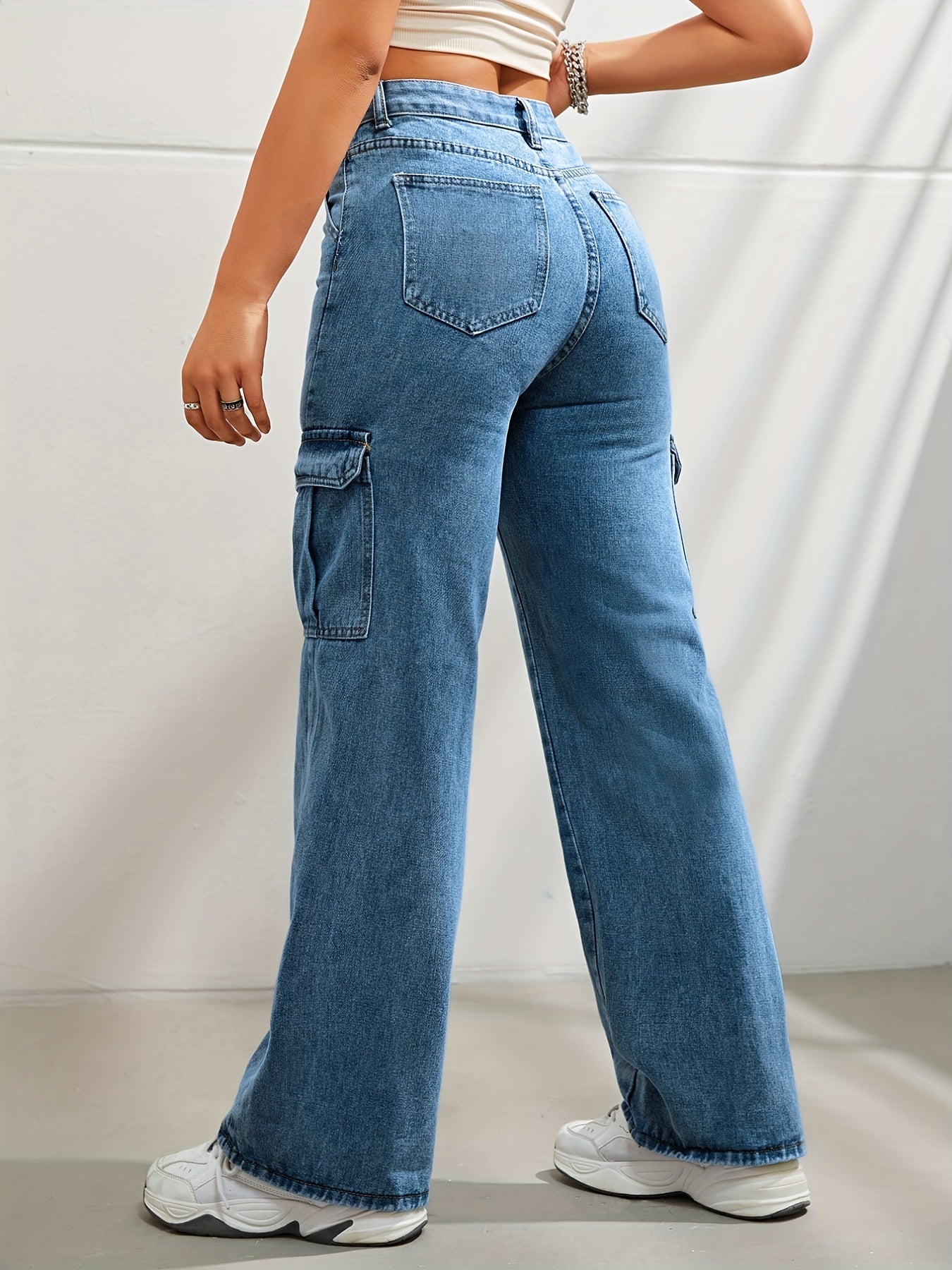 Denim Cargohose mit hoher Taille