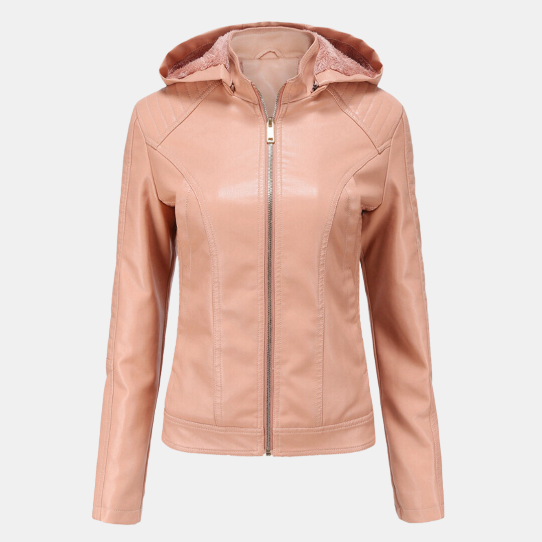 Damen Kapuze Lederjacke