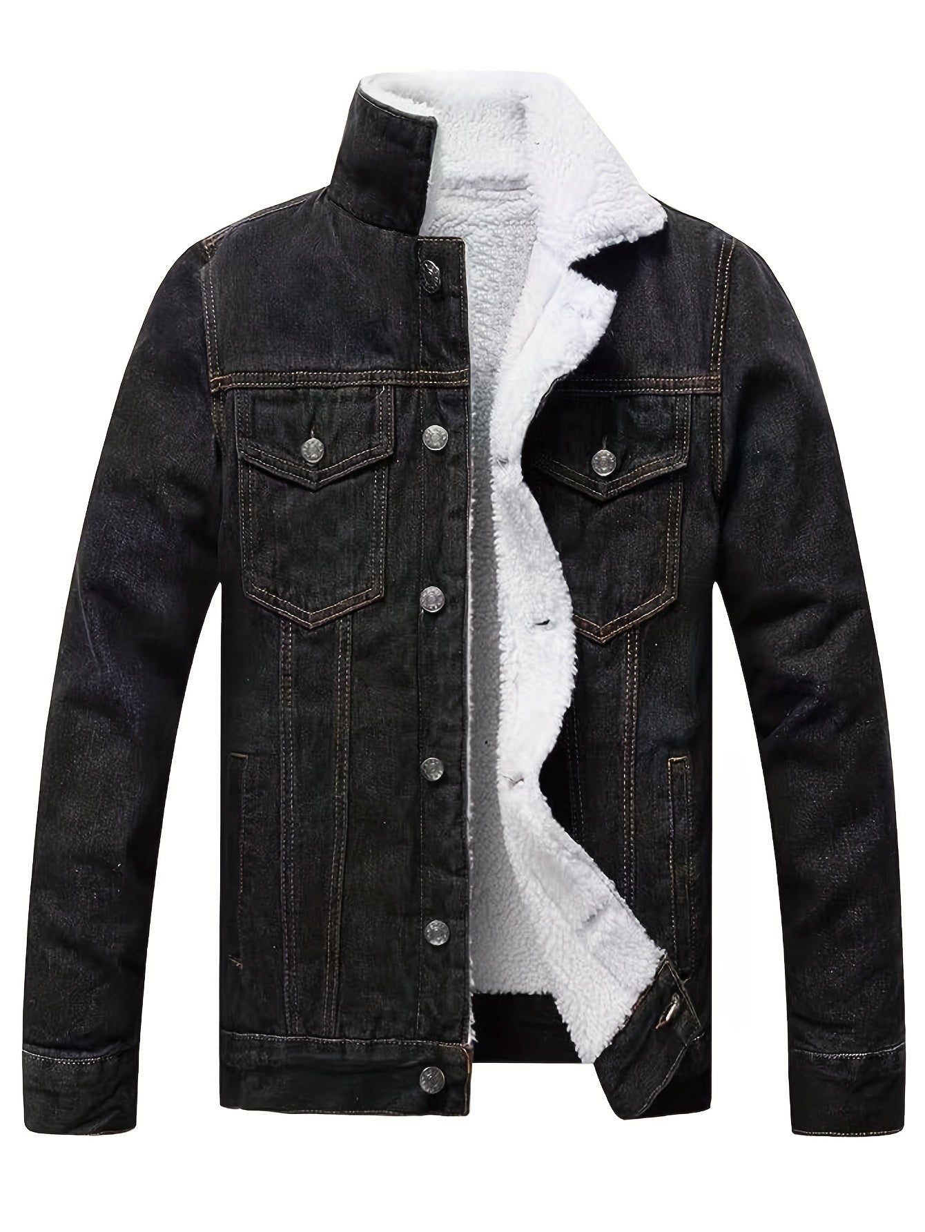 Schwarze Fleece Jeansjacke