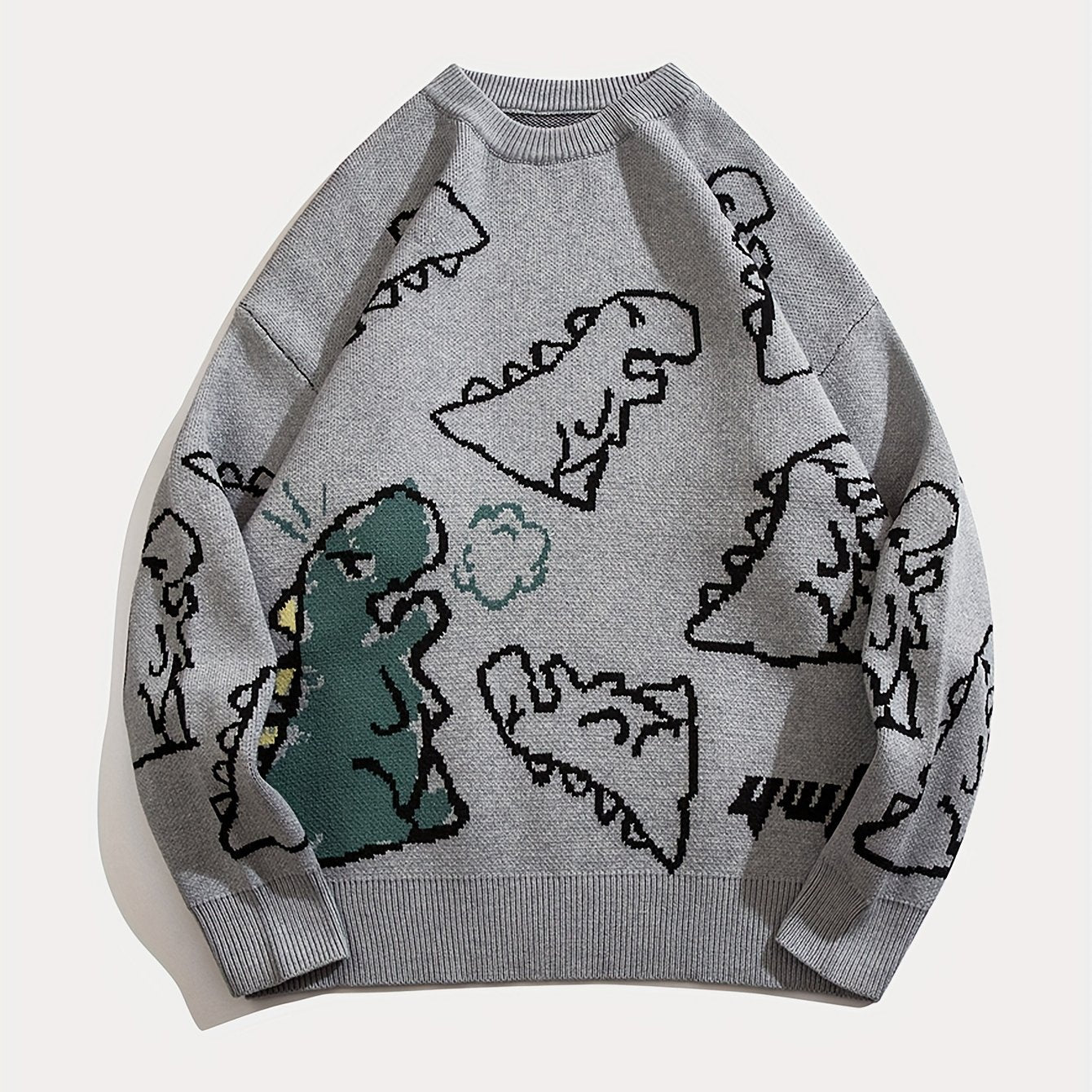 Gestrickter Pullover mit Cartoon Dinosaurier Muster