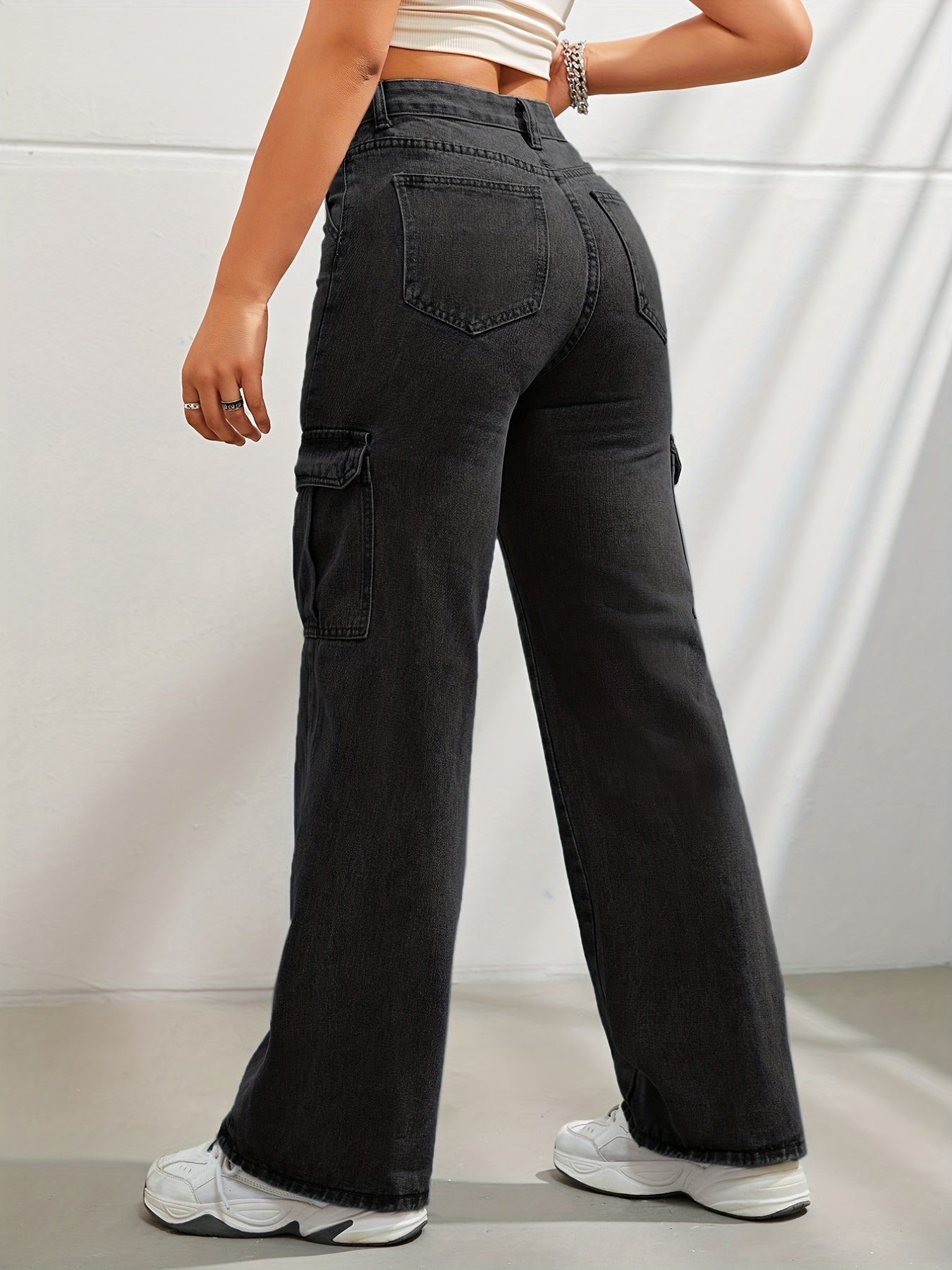 Denim Cargohose mit hoher Taille