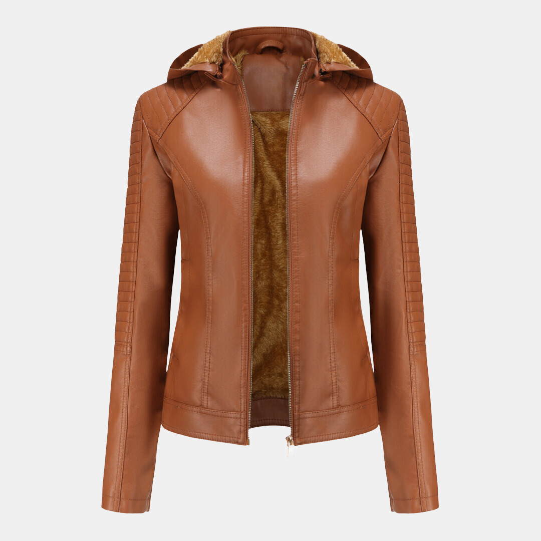 Damen Kapuze Lederjacke