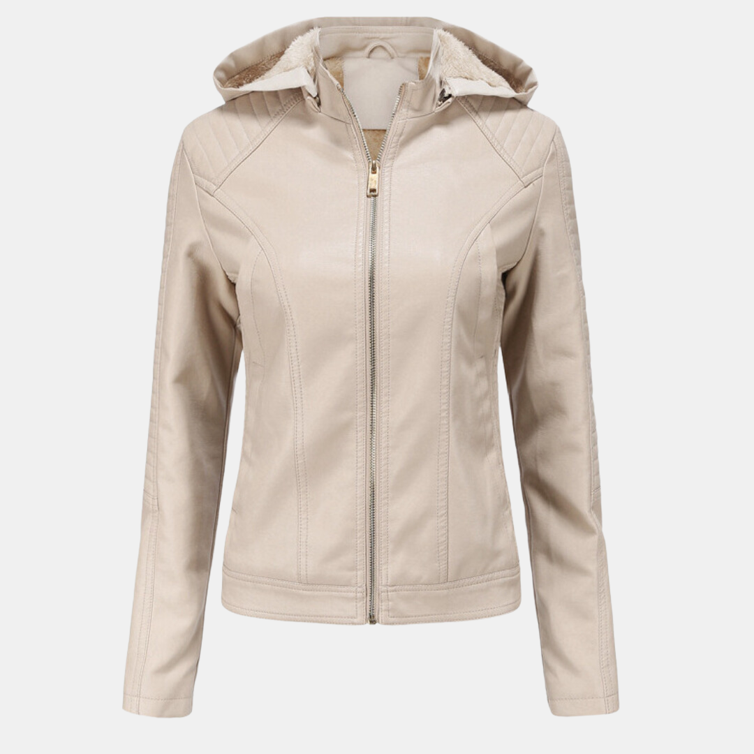 Damen Kapuze Lederjacke