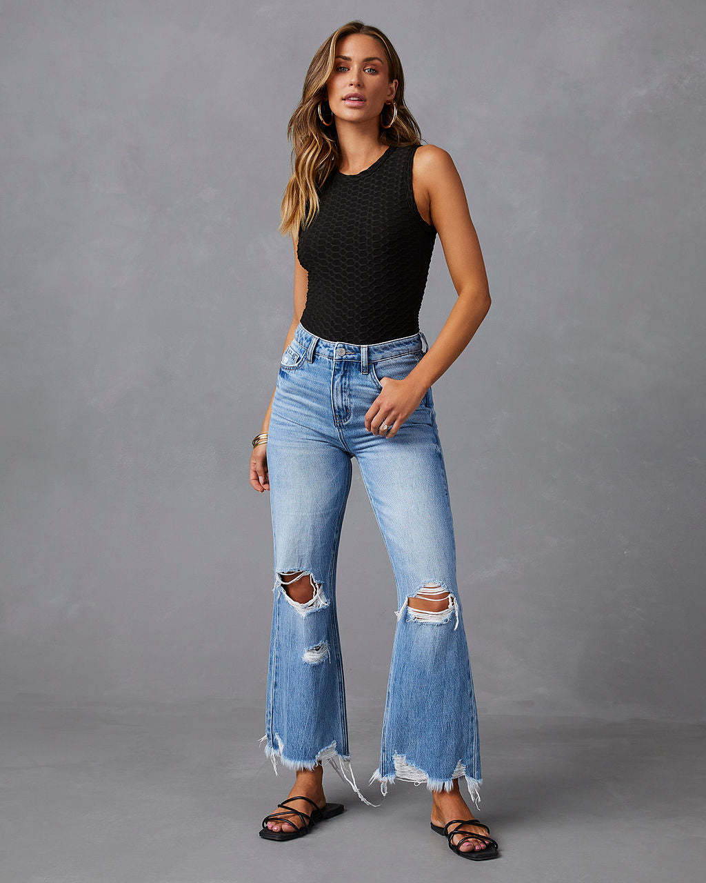 Jeans mit hoher Taille und Löchern für Damen