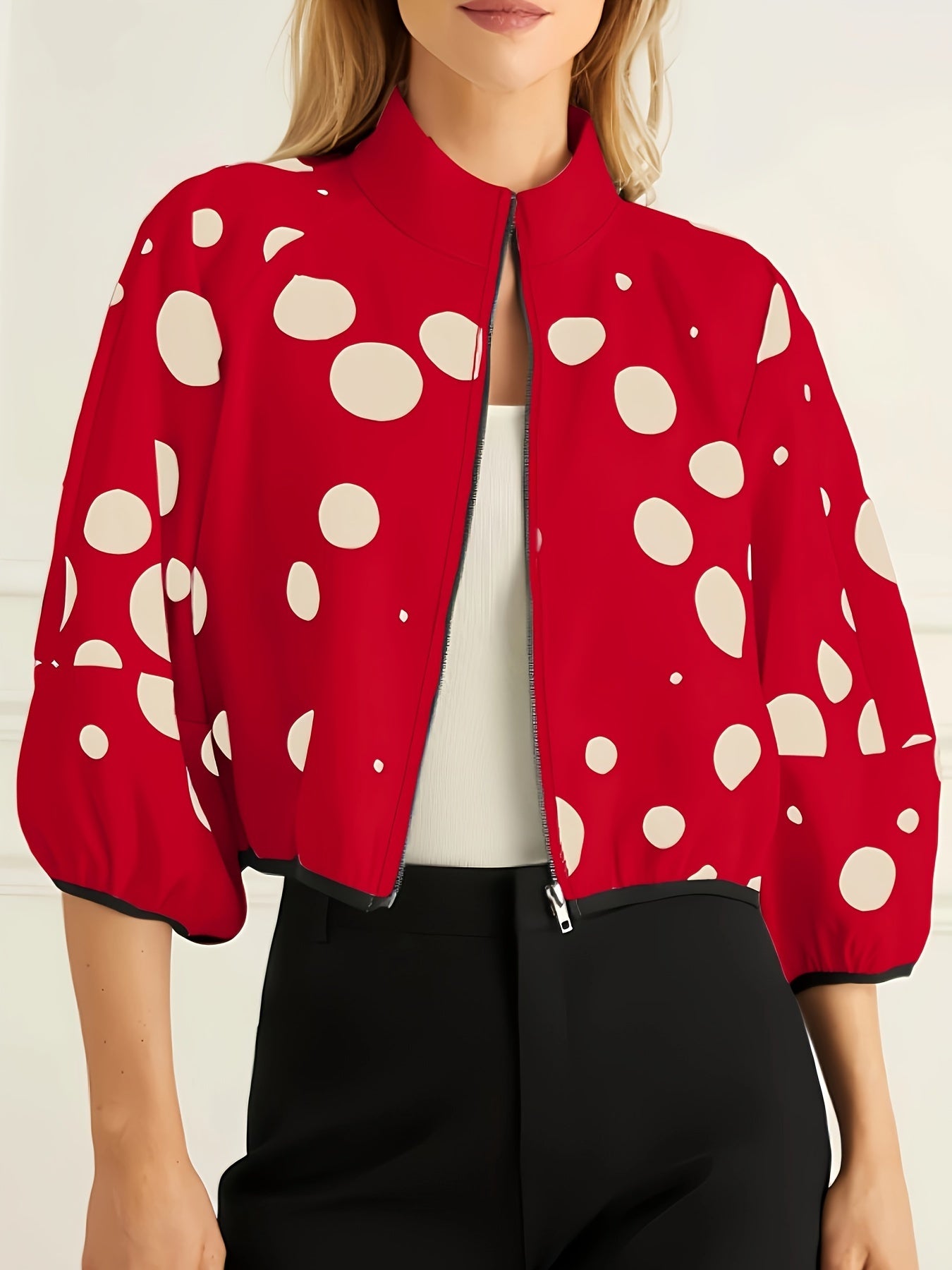 Reißverschlussjacke Mit Polka Dot Print