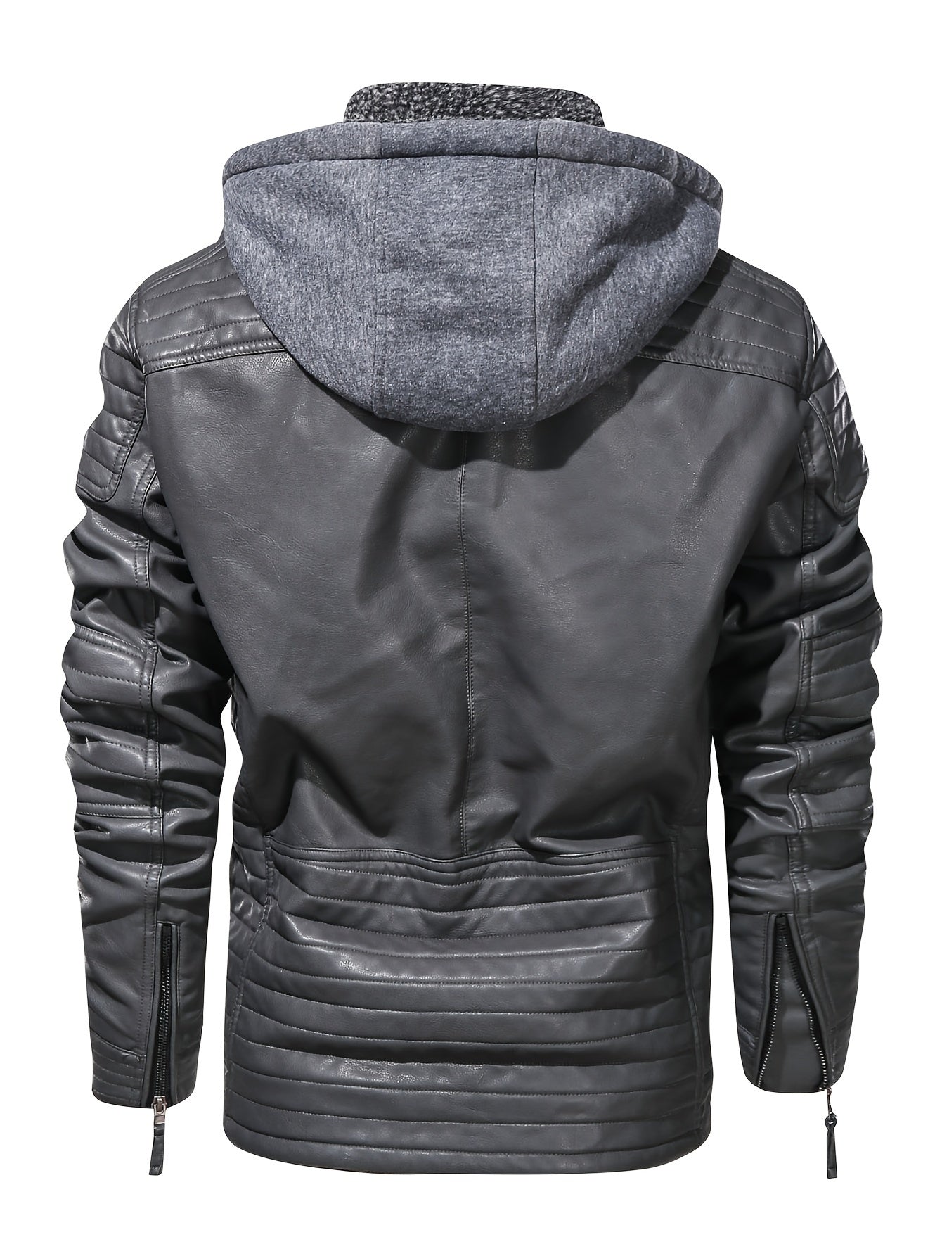 Graue Biker Kapuzenjacke aus Leder