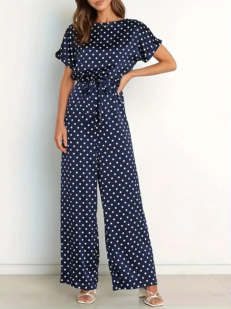 Eleganter Marineblauer Dot Jumpsuit