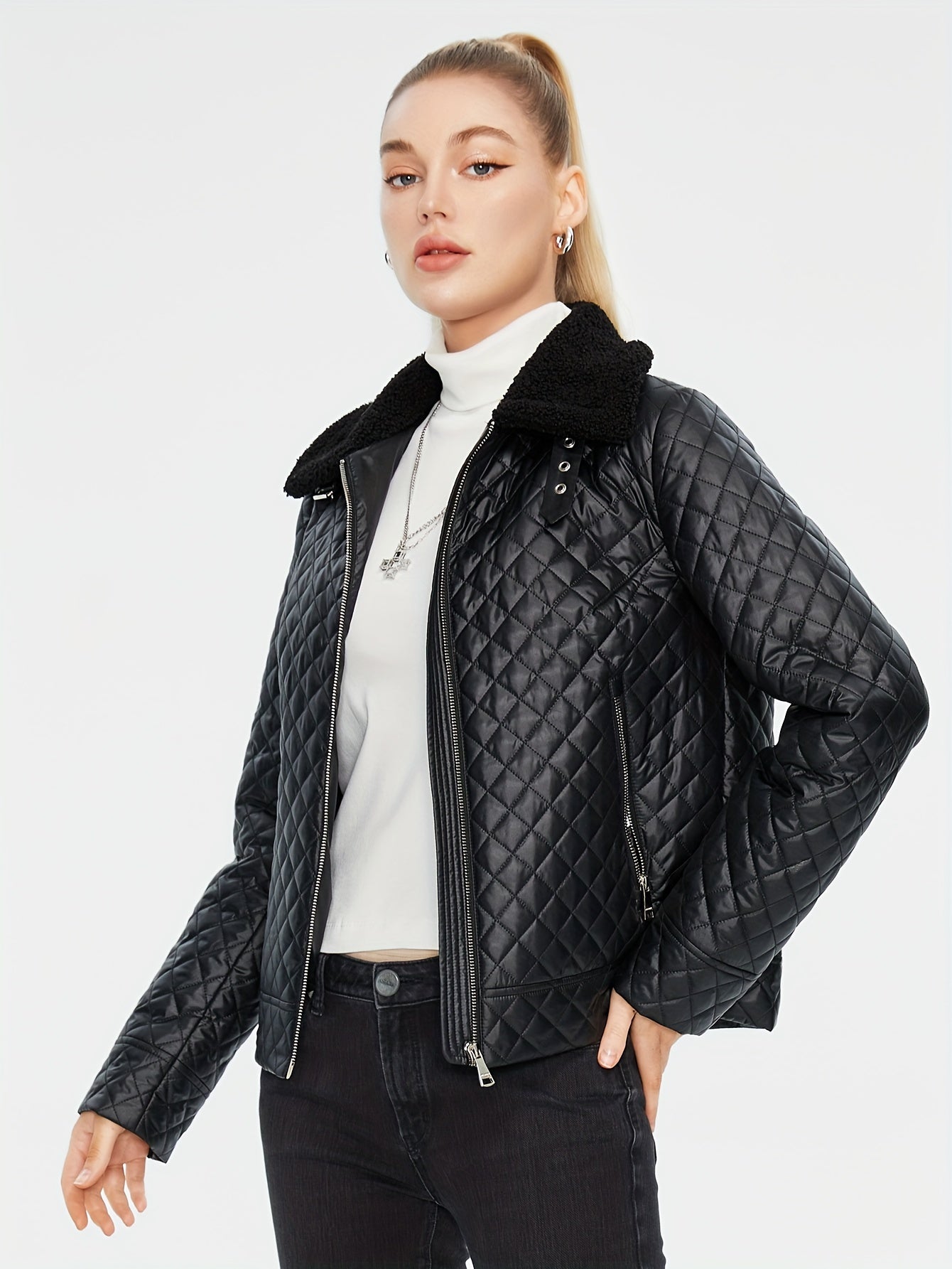 Wattierte Fuzzy Jacke mit Argyle Muster