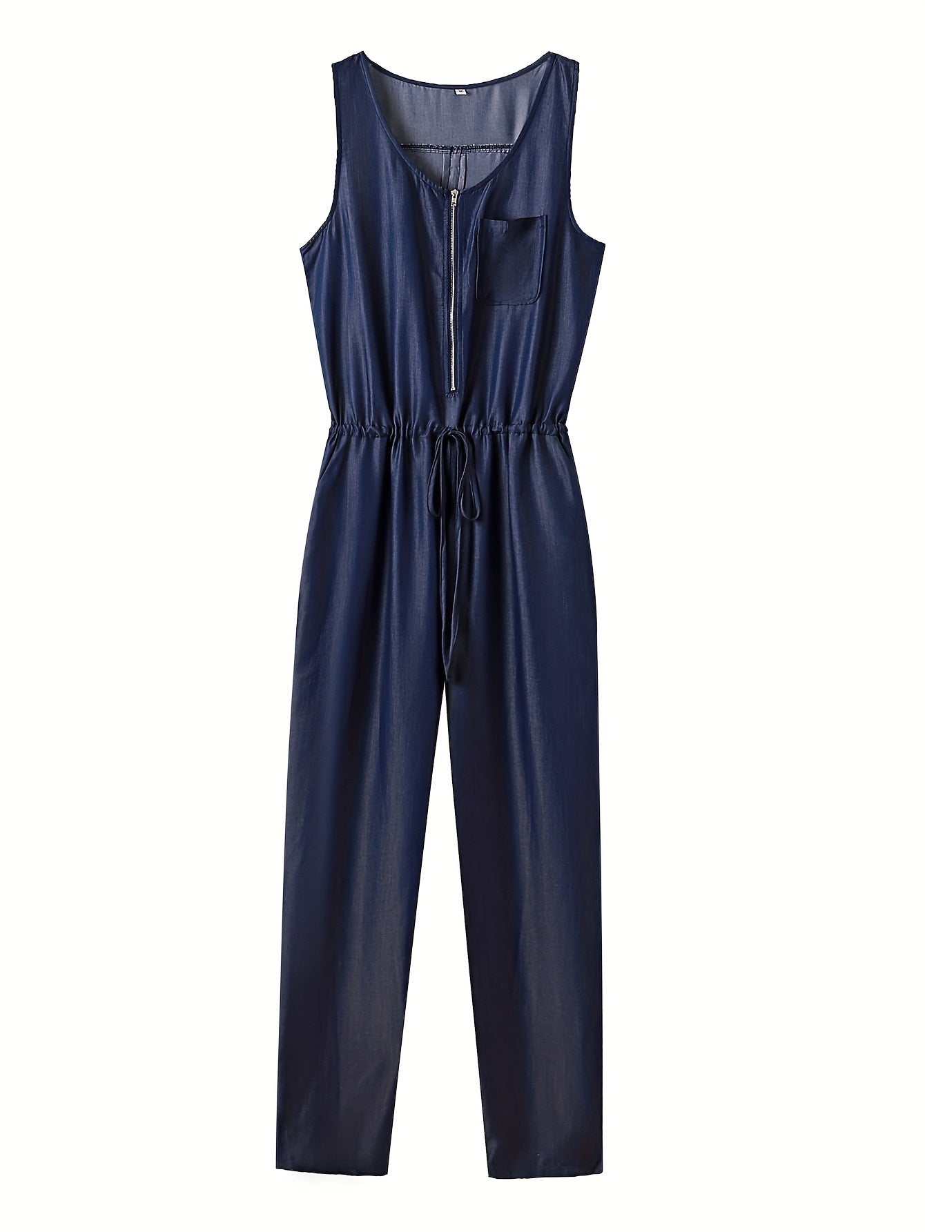 Denim Jumpsuit mit Reißverschluss vorne und Taillenband