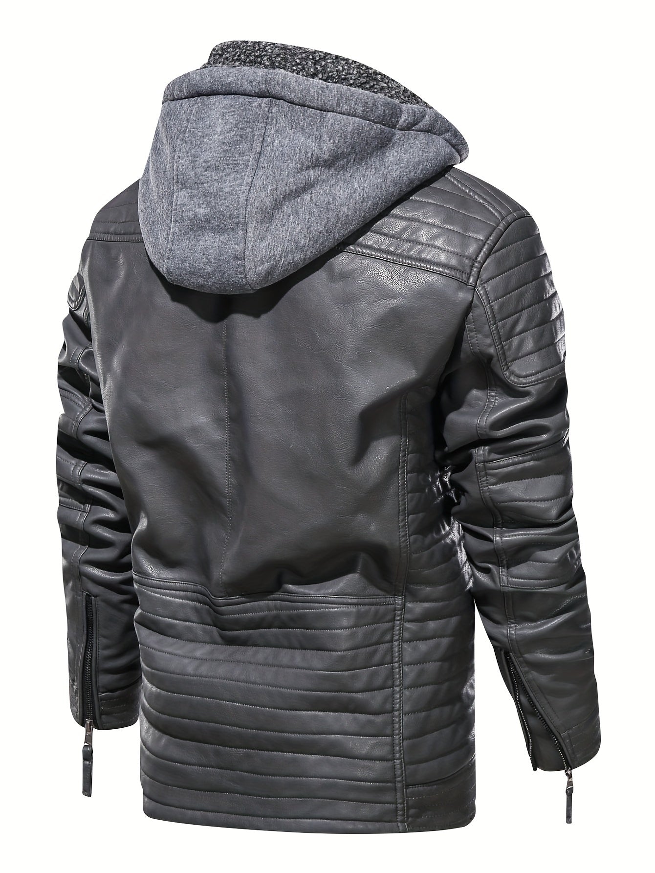 Graue Biker Kapuzenjacke aus Leder