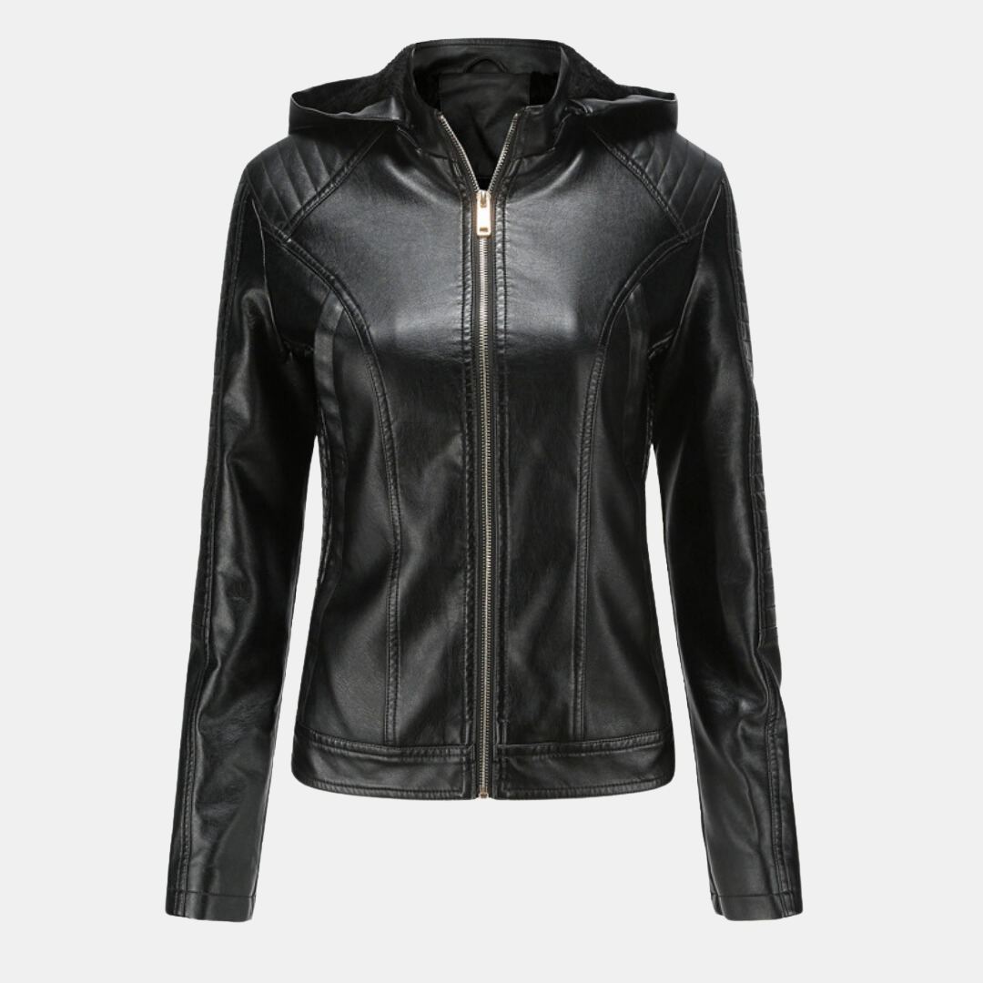 Damen Kapuze Lederjacke