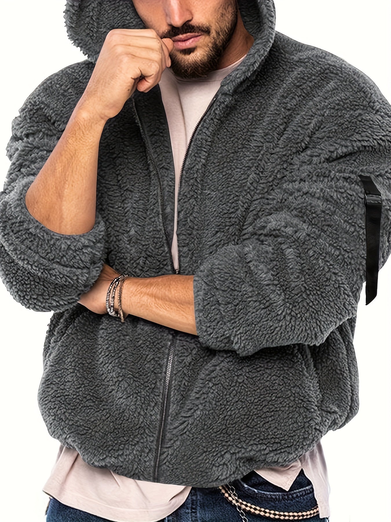 Flauschiger Herren Kapuzenpullover mit Baumwollmischung und Sherpa Futter