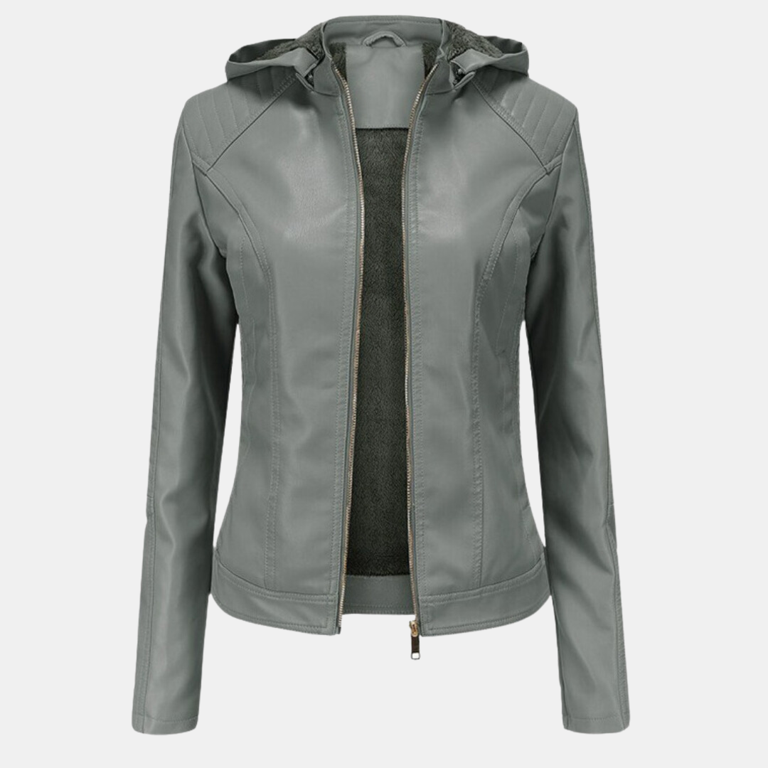 Damen Kapuze Lederjacke