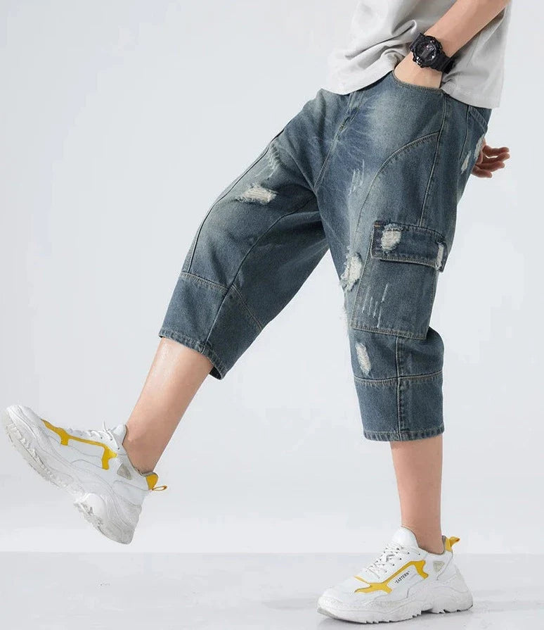 Lockere Zerrissene Jeansshorts