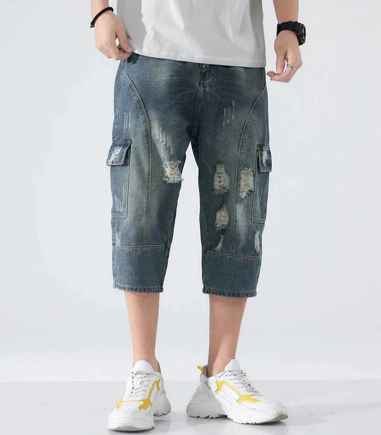 Lockere Zerrissene Jeansshorts