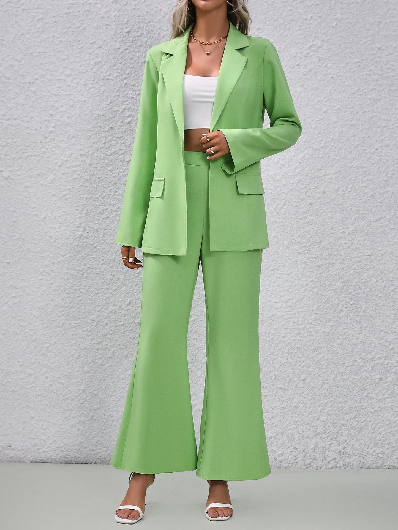 Lässiger Grüner Blazer und Hose für Damen