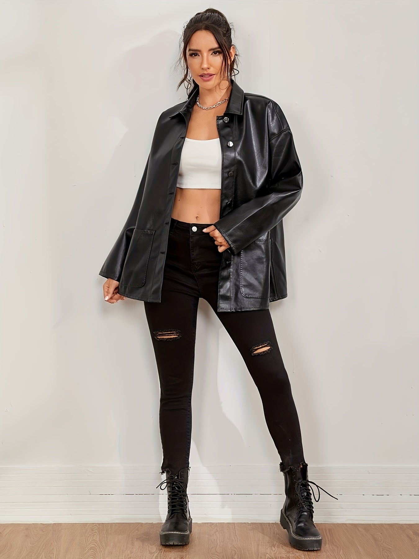 Schwarze Lederjacke für Damen