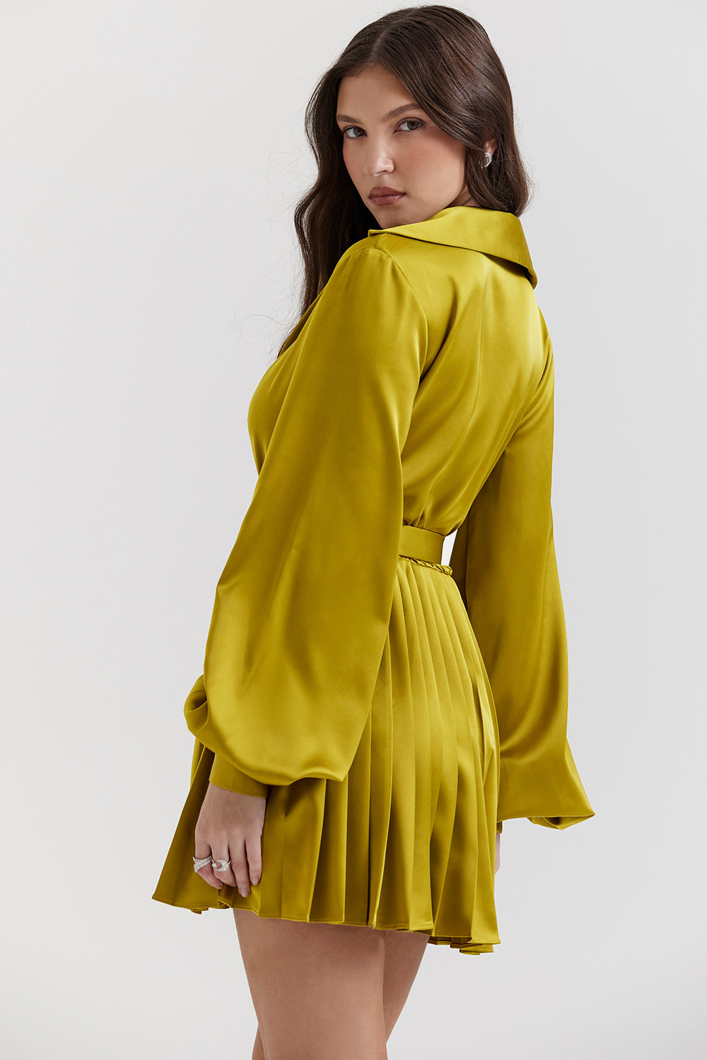 Chartreuse Plissee Hemdkleid