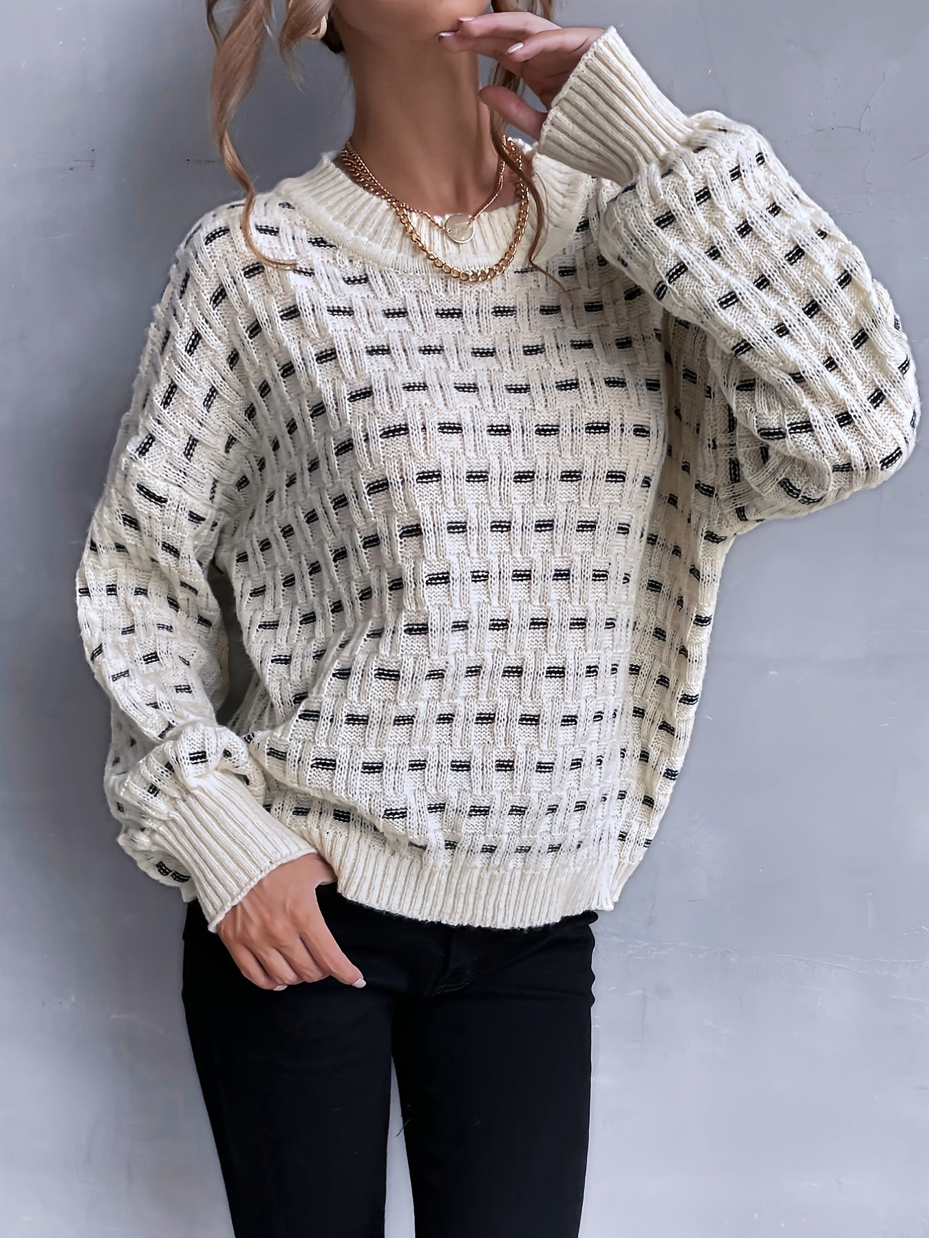 Vintage Farbblockpullover für Frauen