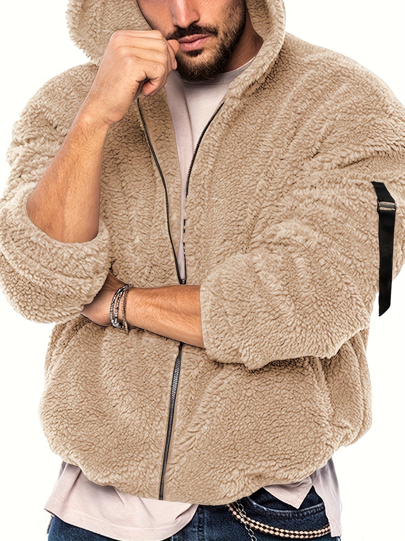 Flauschiger Herren Kapuzenpullover mit Baumwollmischung und Sherpa Futter