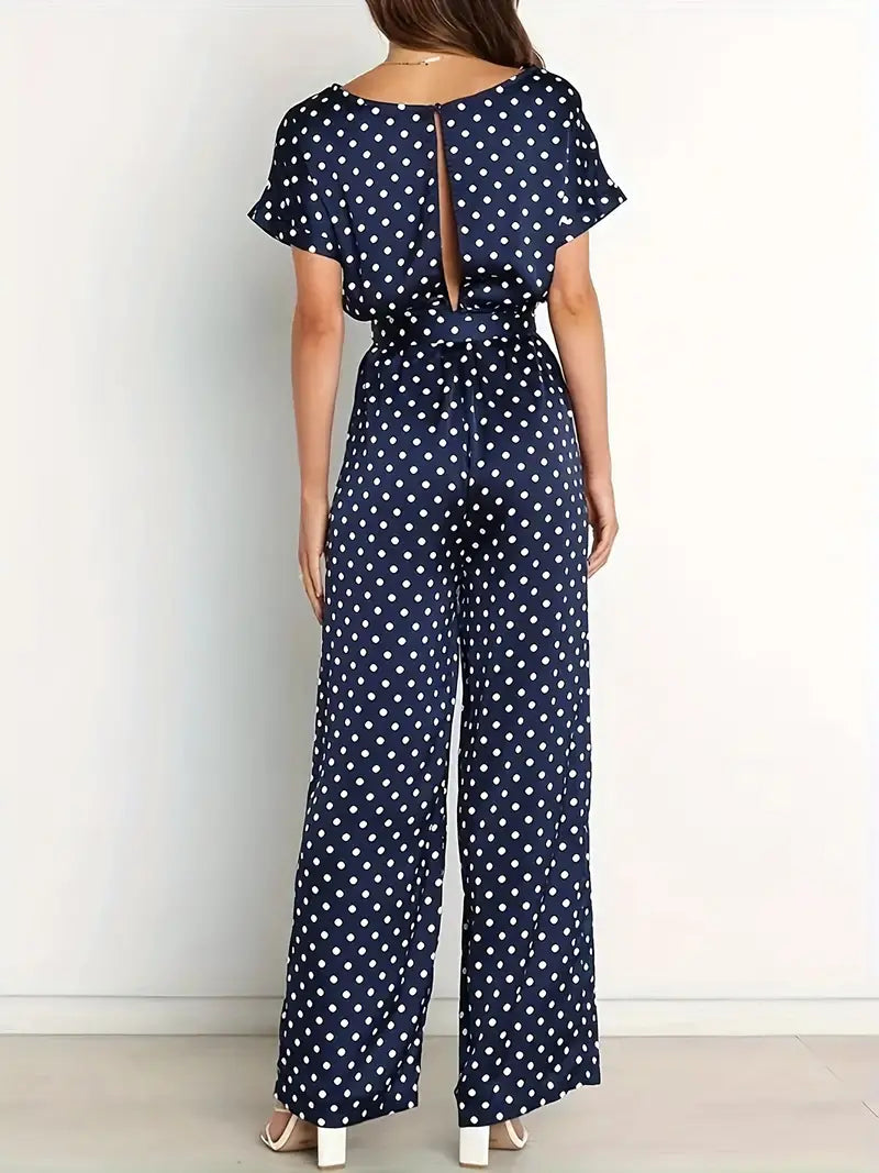 Eleganter Marineblauer Dot Jumpsuit