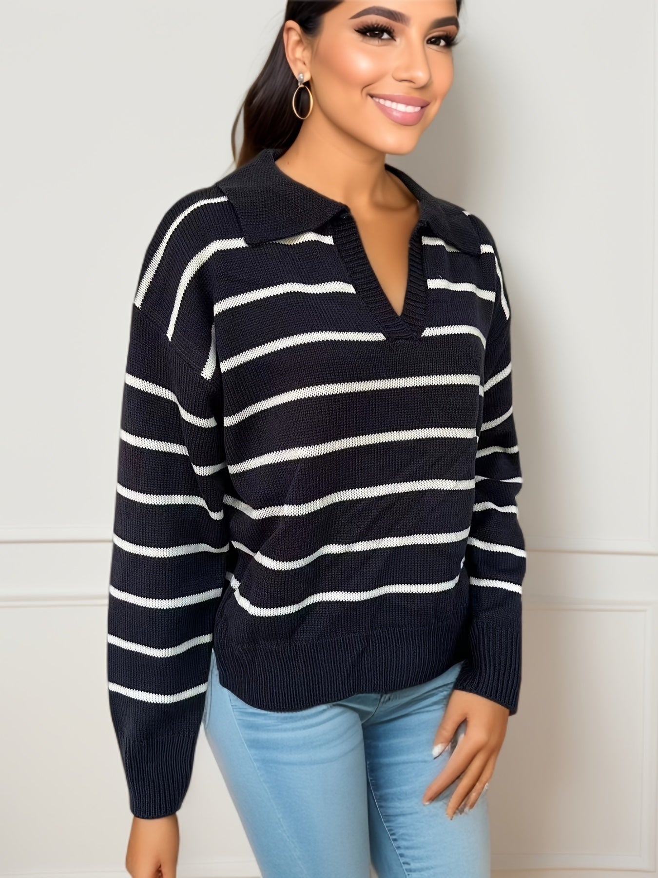 Gestreifter Print Drop Shoulder Strickpullover