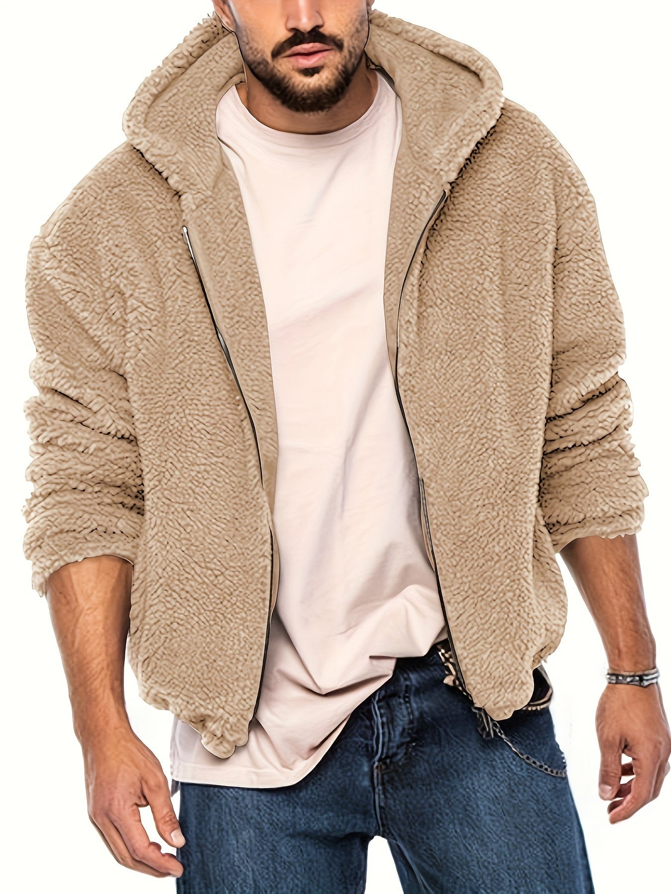 Flauschiger Herren Kapuzenpullover mit Baumwollmischung und Sherpa Futter