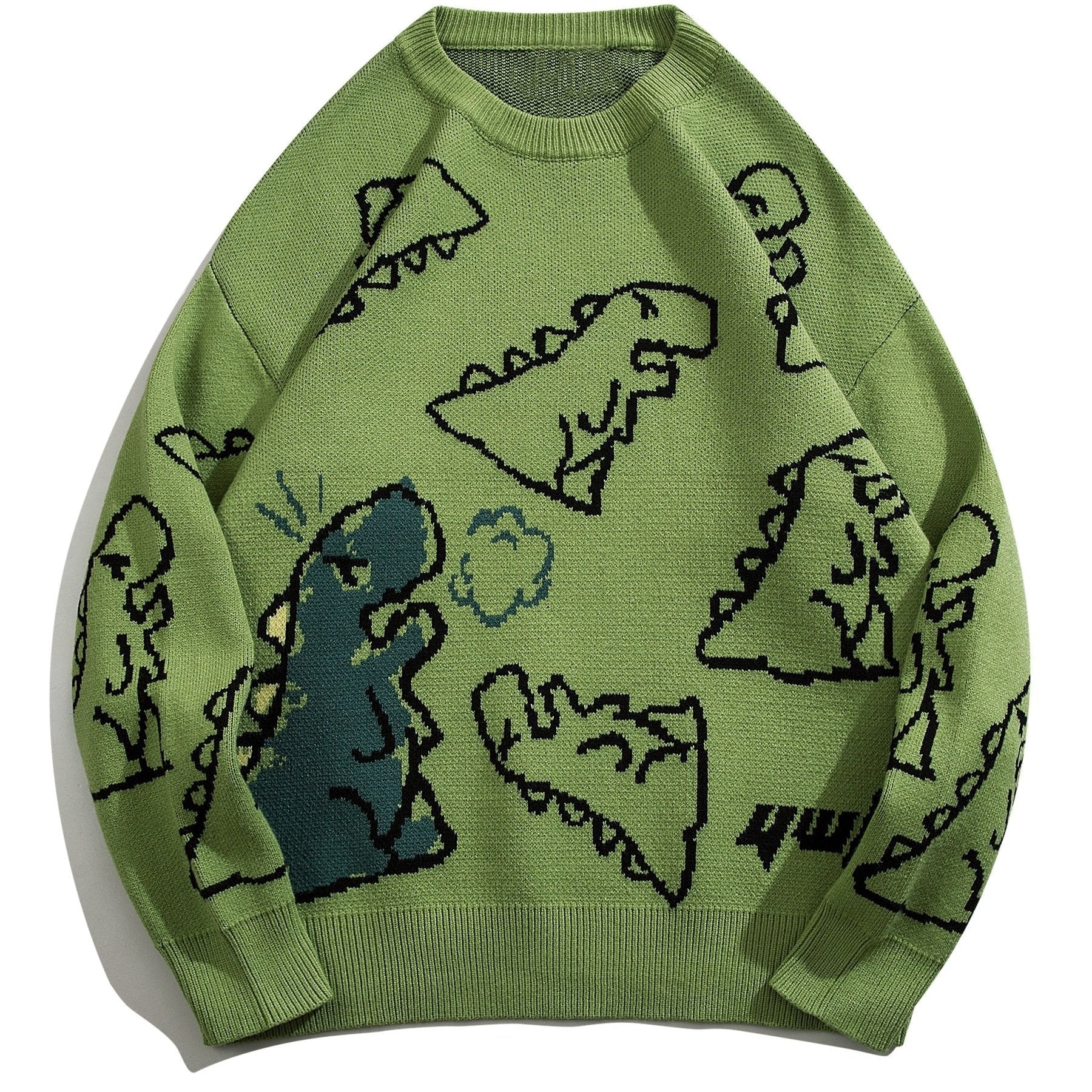 Gestrickter Pullover mit Cartoon Dinosaurier Muster