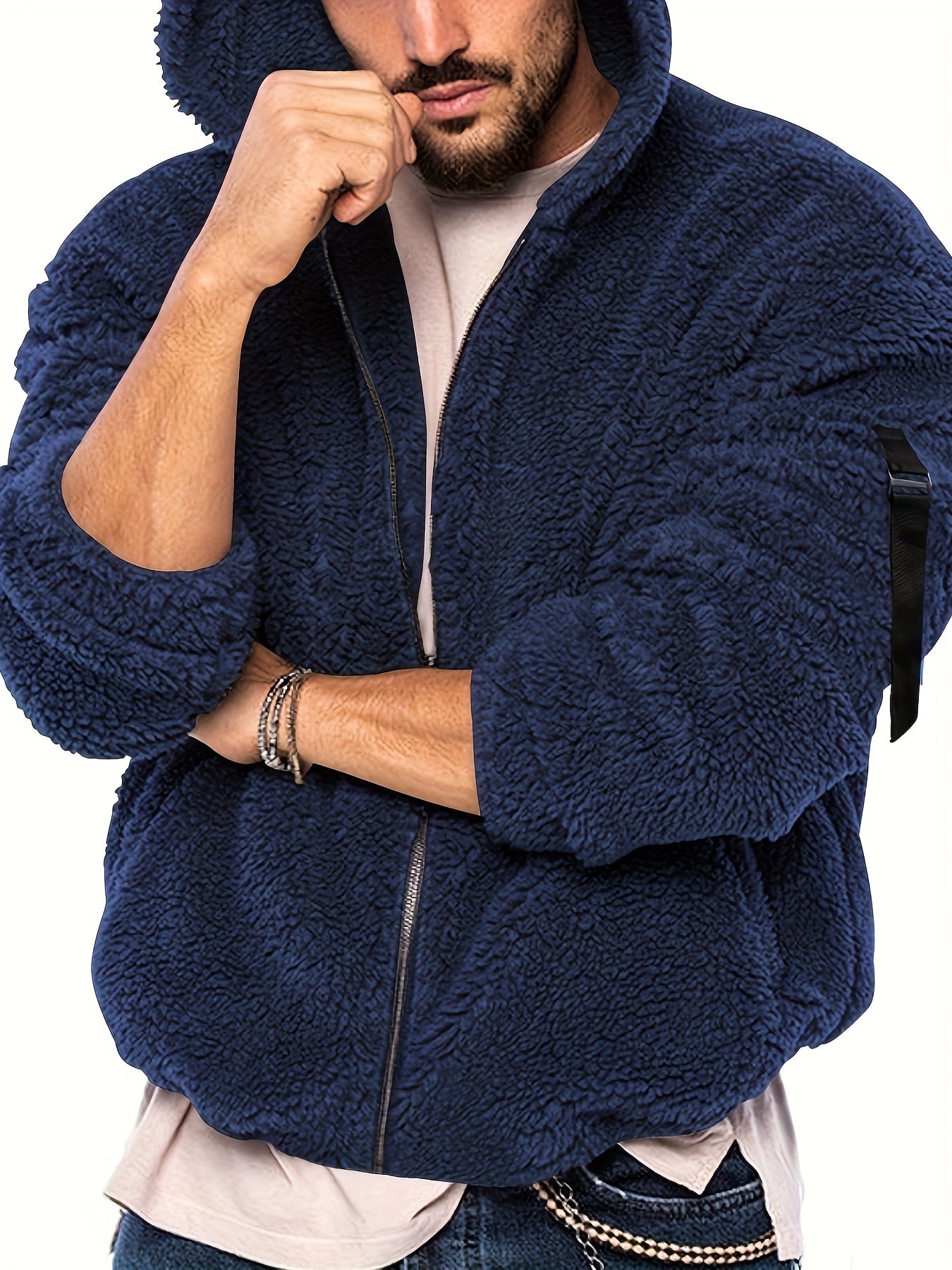 Flauschiger Herren Kapuzenpullover mit Baumwollmischung und Sherpa Futter