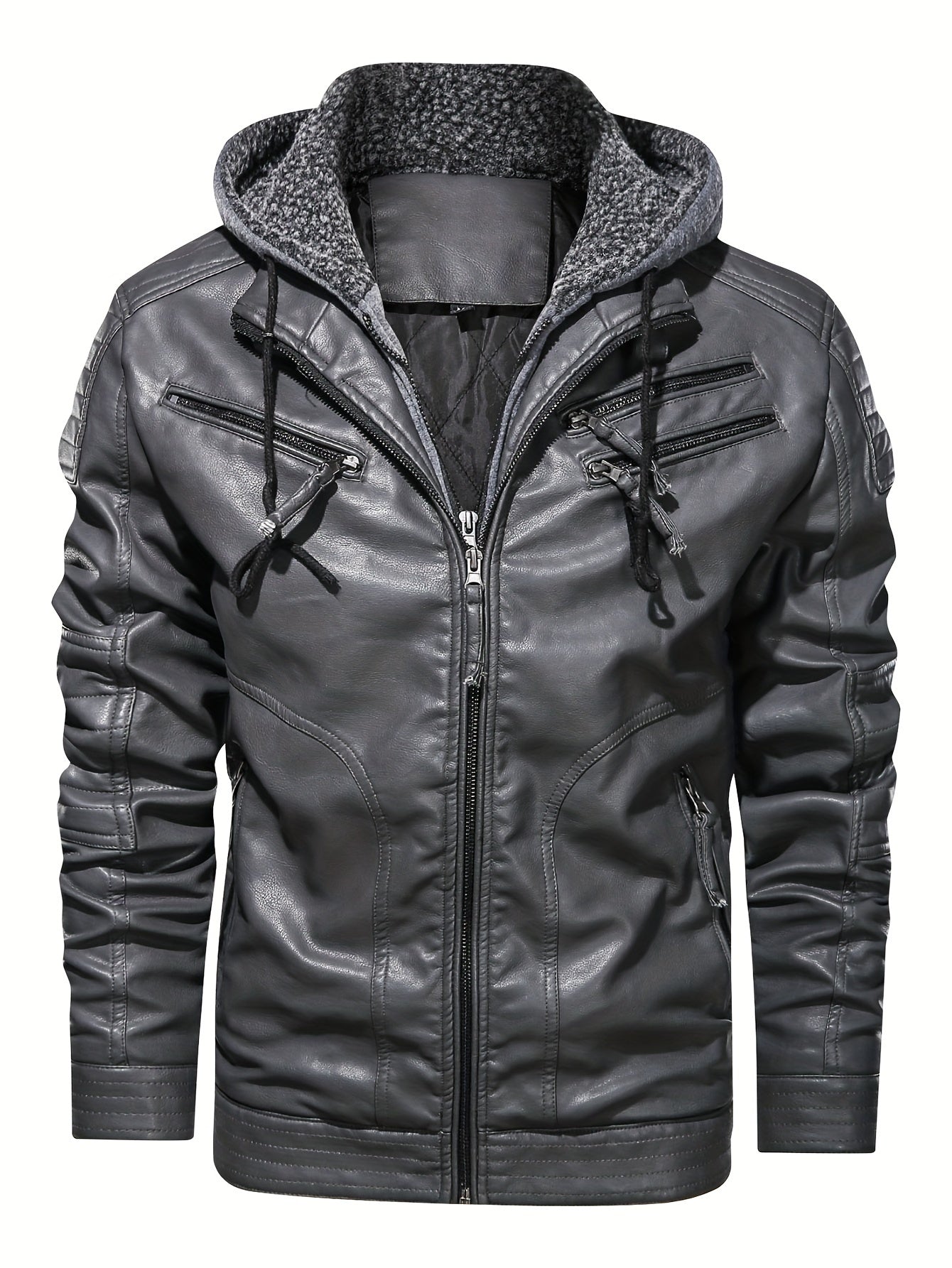 Graue Biker Kapuzenjacke aus Leder