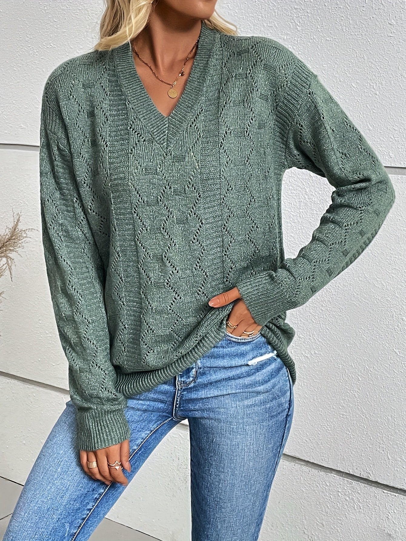 Eyelet V-Ausschnitt Pullover Pullover