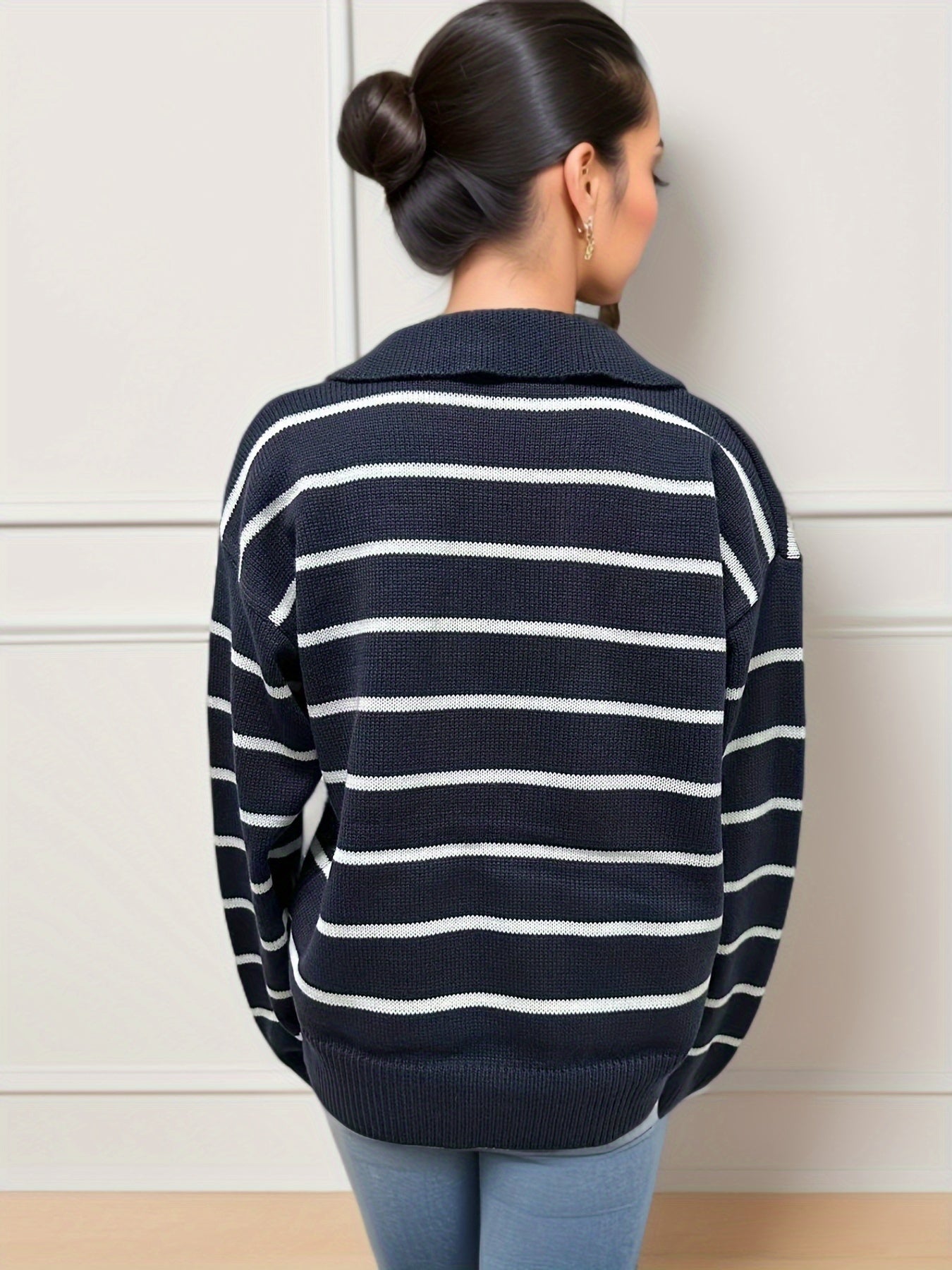 Gestreifter Print Drop Shoulder Strickpullover