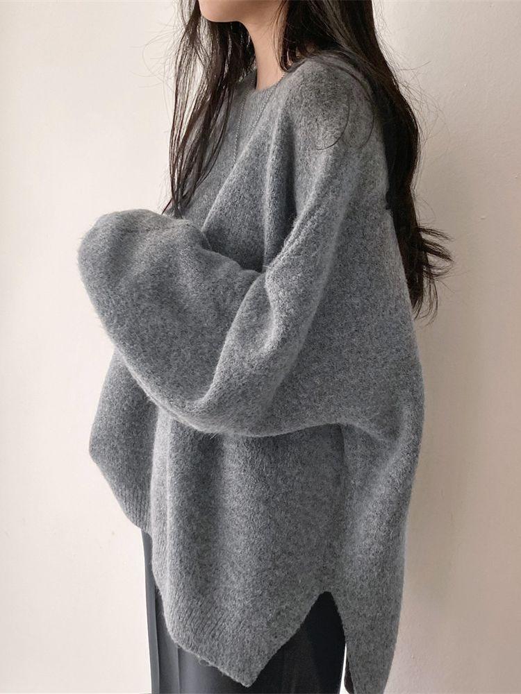 Grauer übergroßer Pullover für Damen