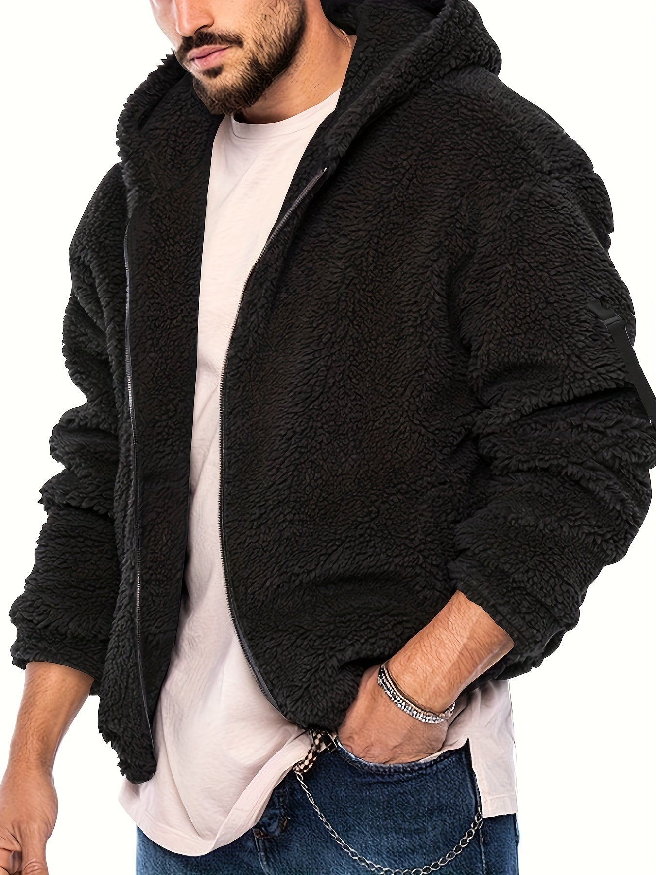 Flauschiger Herren Kapuzenpullover mit Baumwollmischung und Sherpa Futter