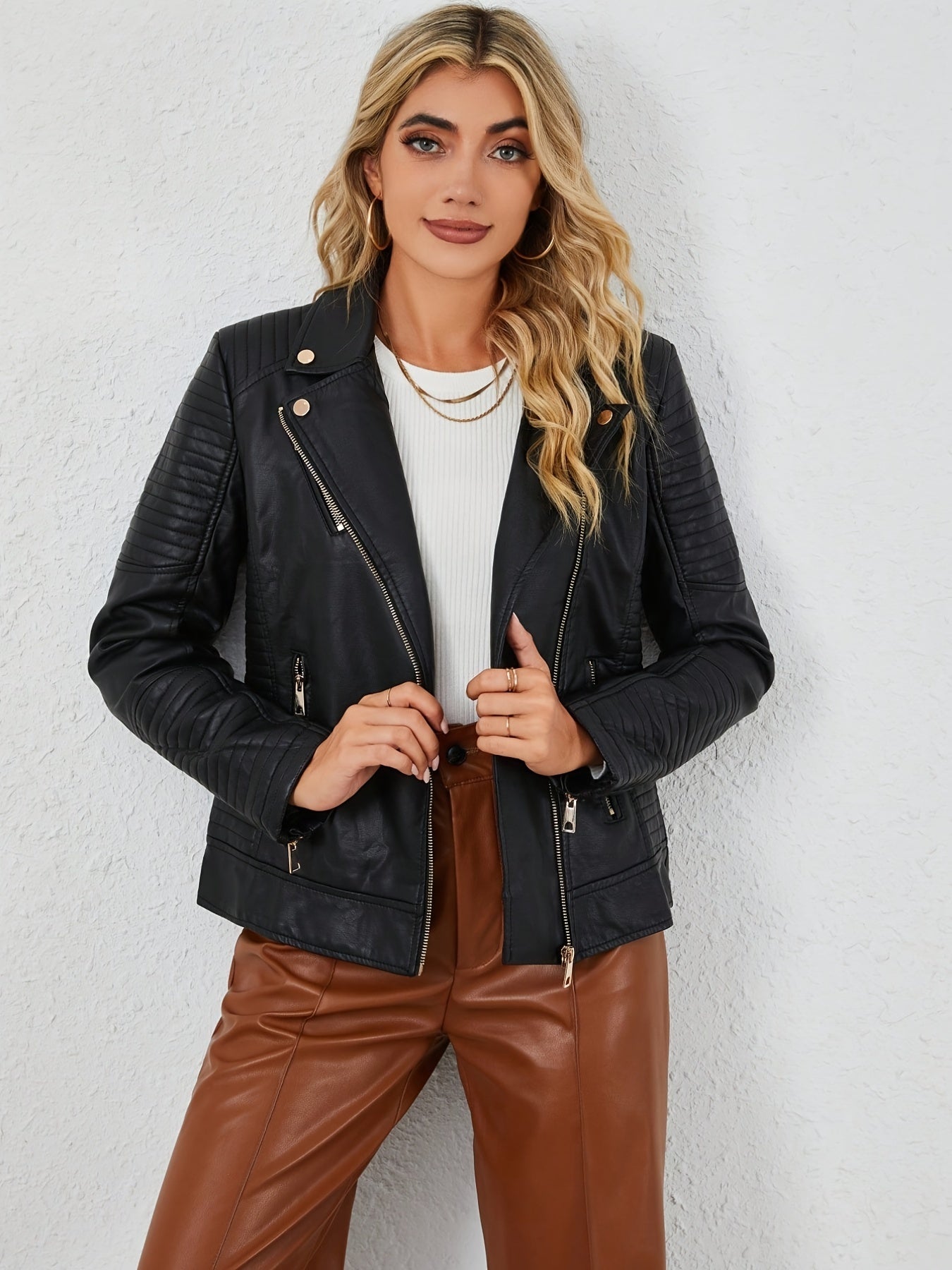 Schwarze Lederjacke für Damen