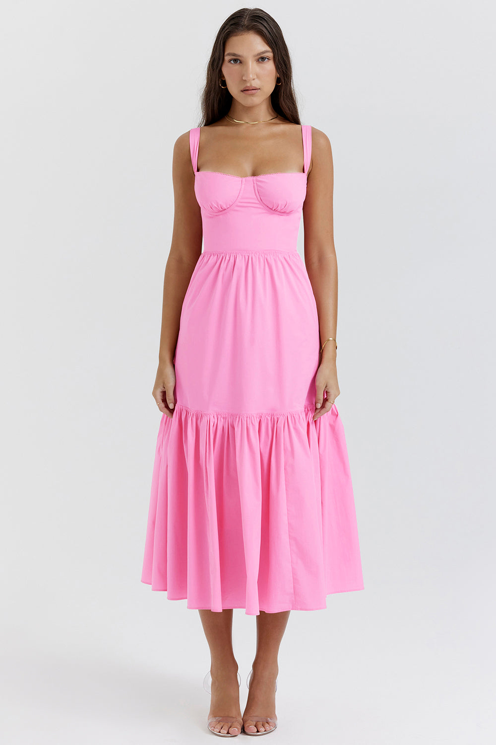 Französisches rosa Midi Sommerkleid