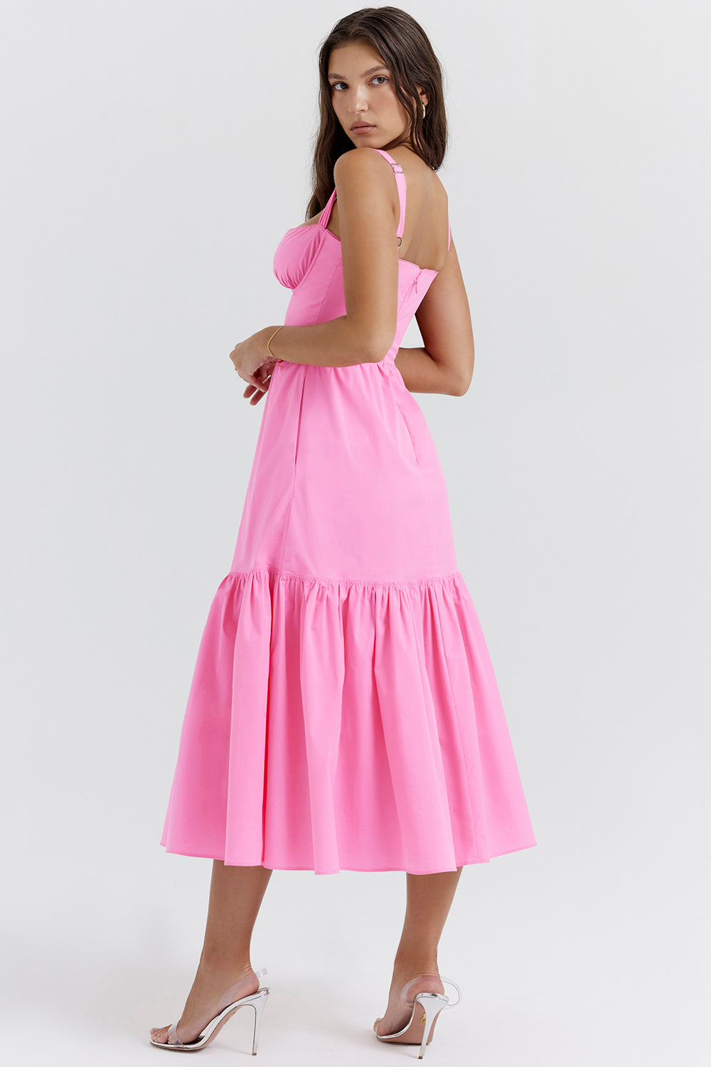 Französisches rosa Midi Sommerkleid