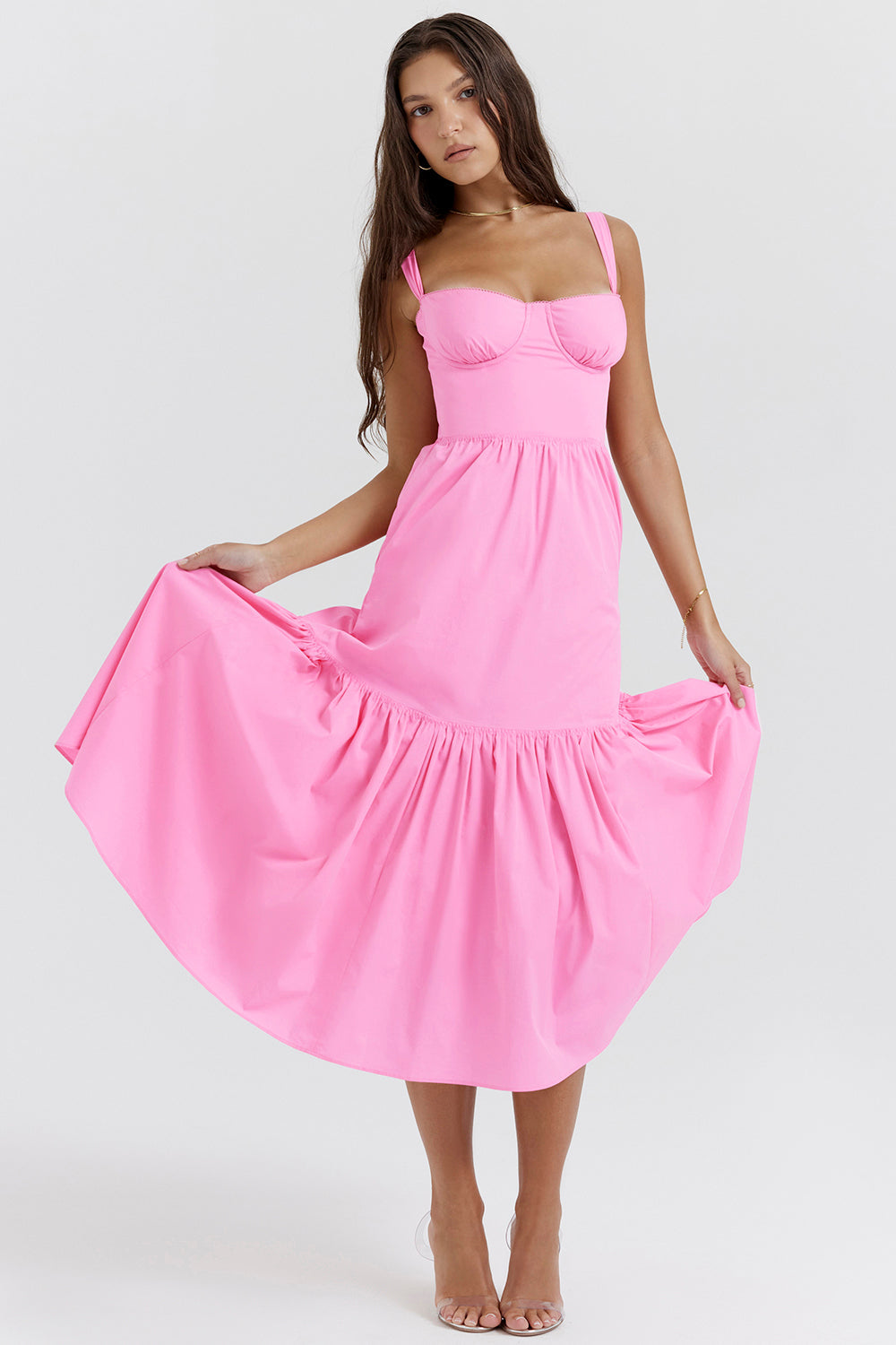 Französisches rosa Midi Sommerkleid